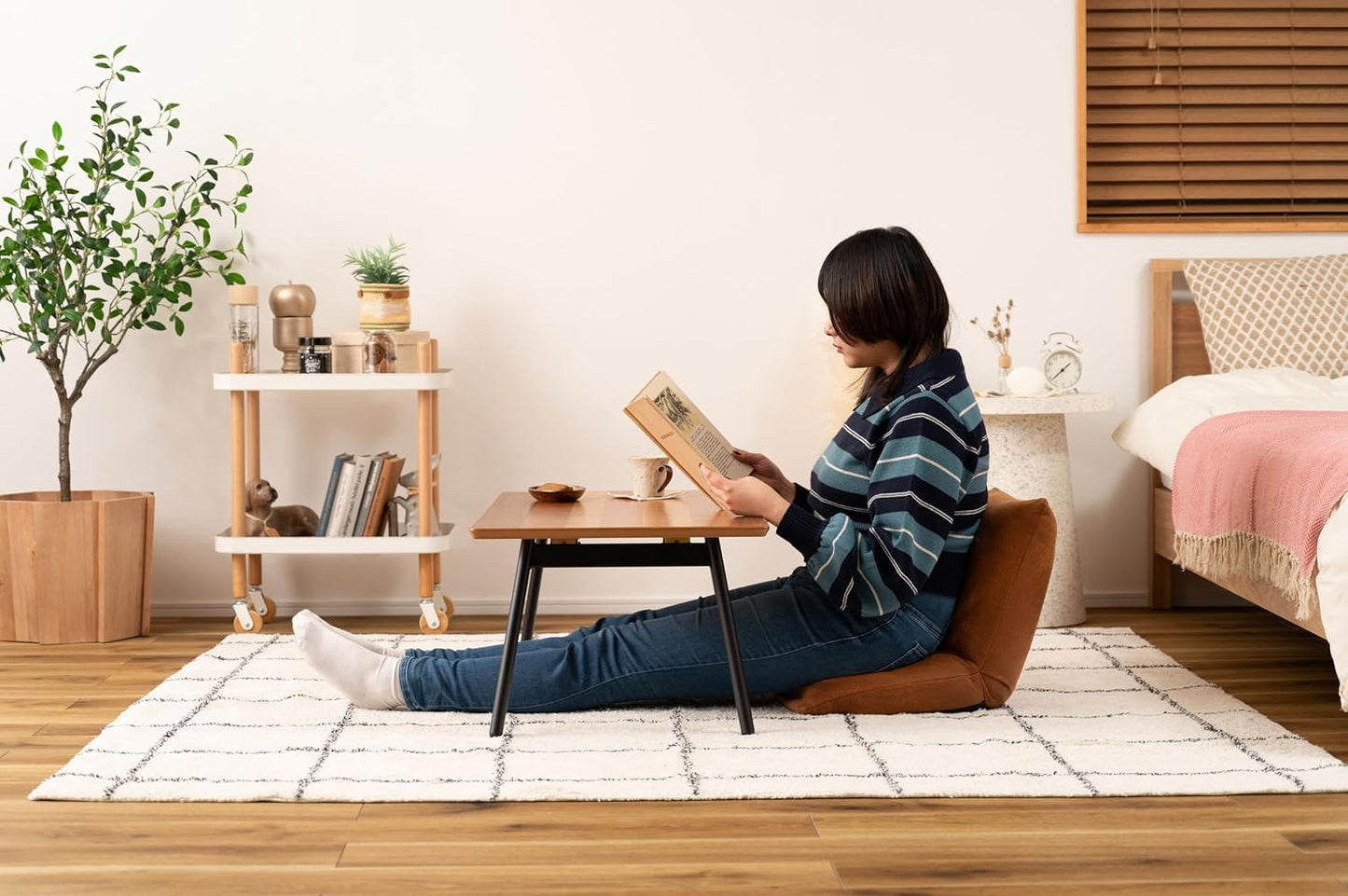 ROOM ESSENCE Elmar Wooden Folding Coffee Table, Walnut Oak and Cherry Topboard, W35.4 x D18.9 x H13.7 (W90xD48xH35cm), END-351