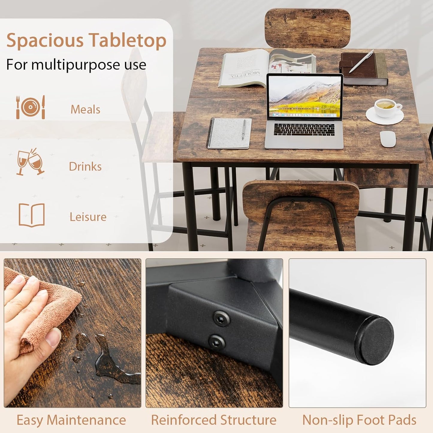 Tangkula Bar Height Table and Chairs, Counter-Height Dining Table Set, Pub Table and Chairs Set of 4, Space-Saving Dinette Set for Breakfast Nook