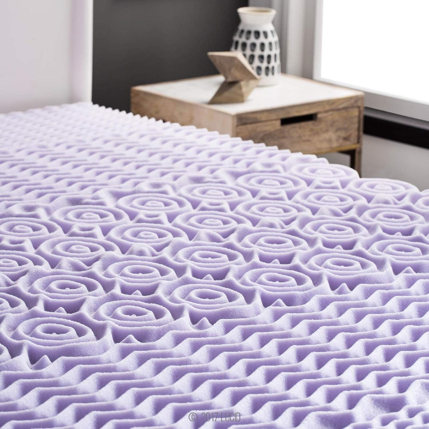 Lucid Lavender Infused 2 Inch Memory Foam Mattress Topper - Twin Size - Plush Feel - 5 Convoluted Zones - CertiPUR Certified - New Home Owner & Dorm Room Essentials