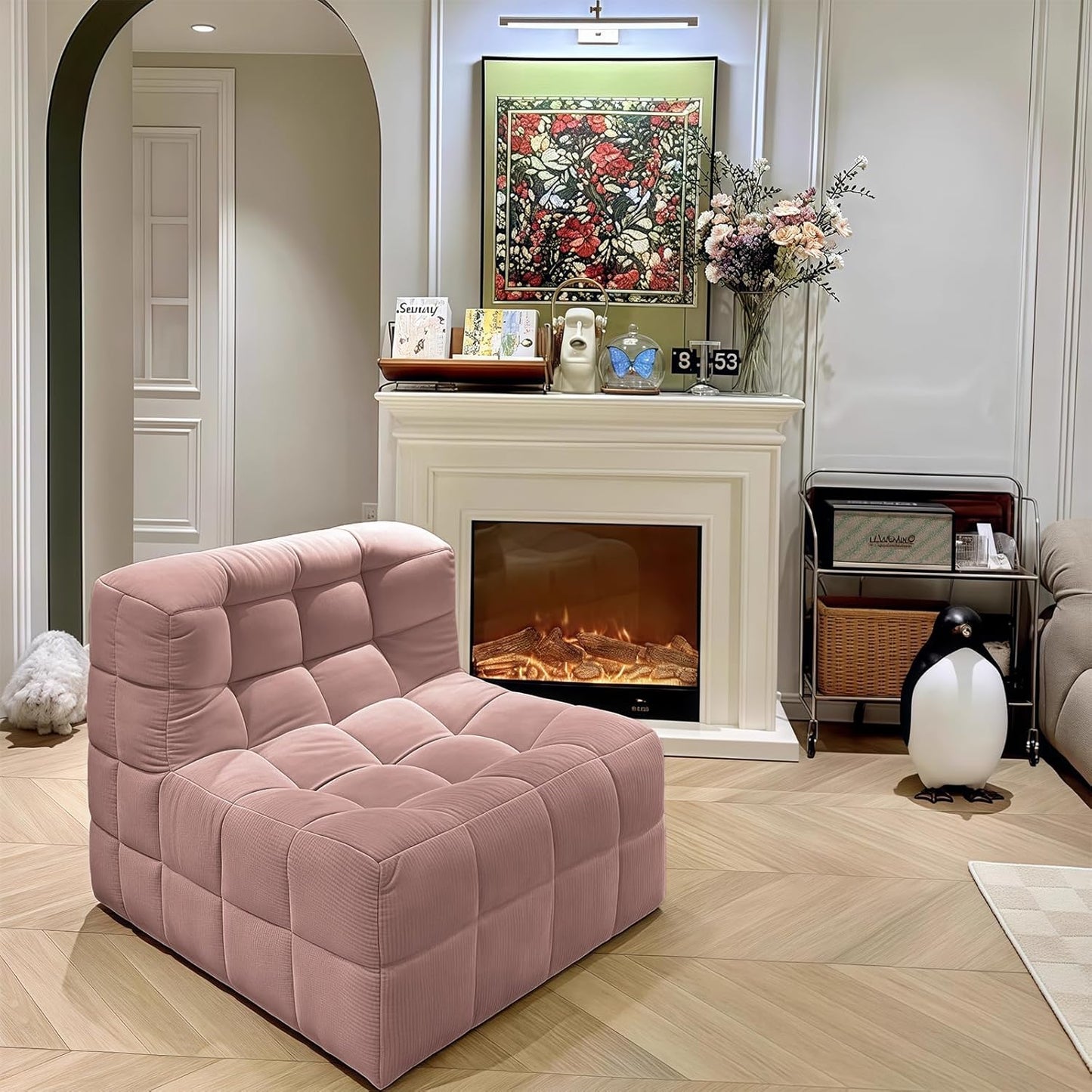 Bean Bag Chair - Memory Foam Bean Bag Chair for Adults, Comfy High-Resilience Single Sofa, Small Space Floor Chair, Chaise Lounge for Living Room, Bedroom (Pink, Square)