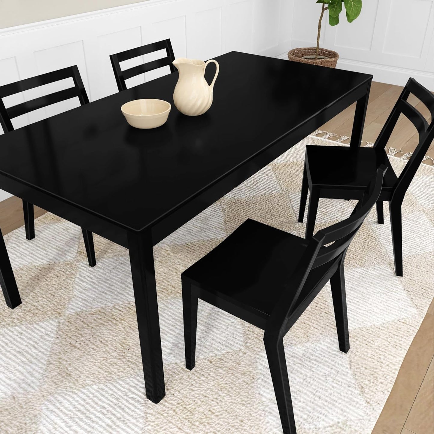 Grain & Grove Davie Dining Room Chairs Set of 4, Solid Wood Modern Kitchen Chair for Living Room, Kitchen, Black