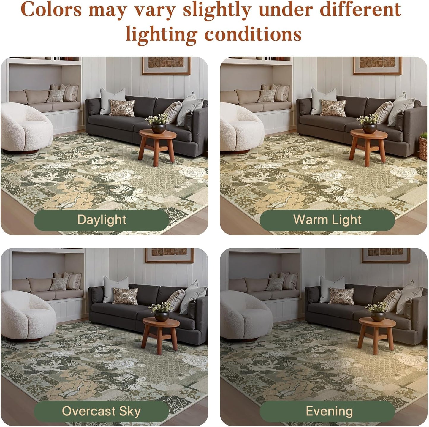 GENIMO Floral Runner Rug 2'6''x8, Machine Washable Non Slip Vintage Patchwork Hallway Runner, Ultra-Thin Low Pile Runners for Indoor Entryway, Hallway, Kitchen and Corridor, Taupe Gray