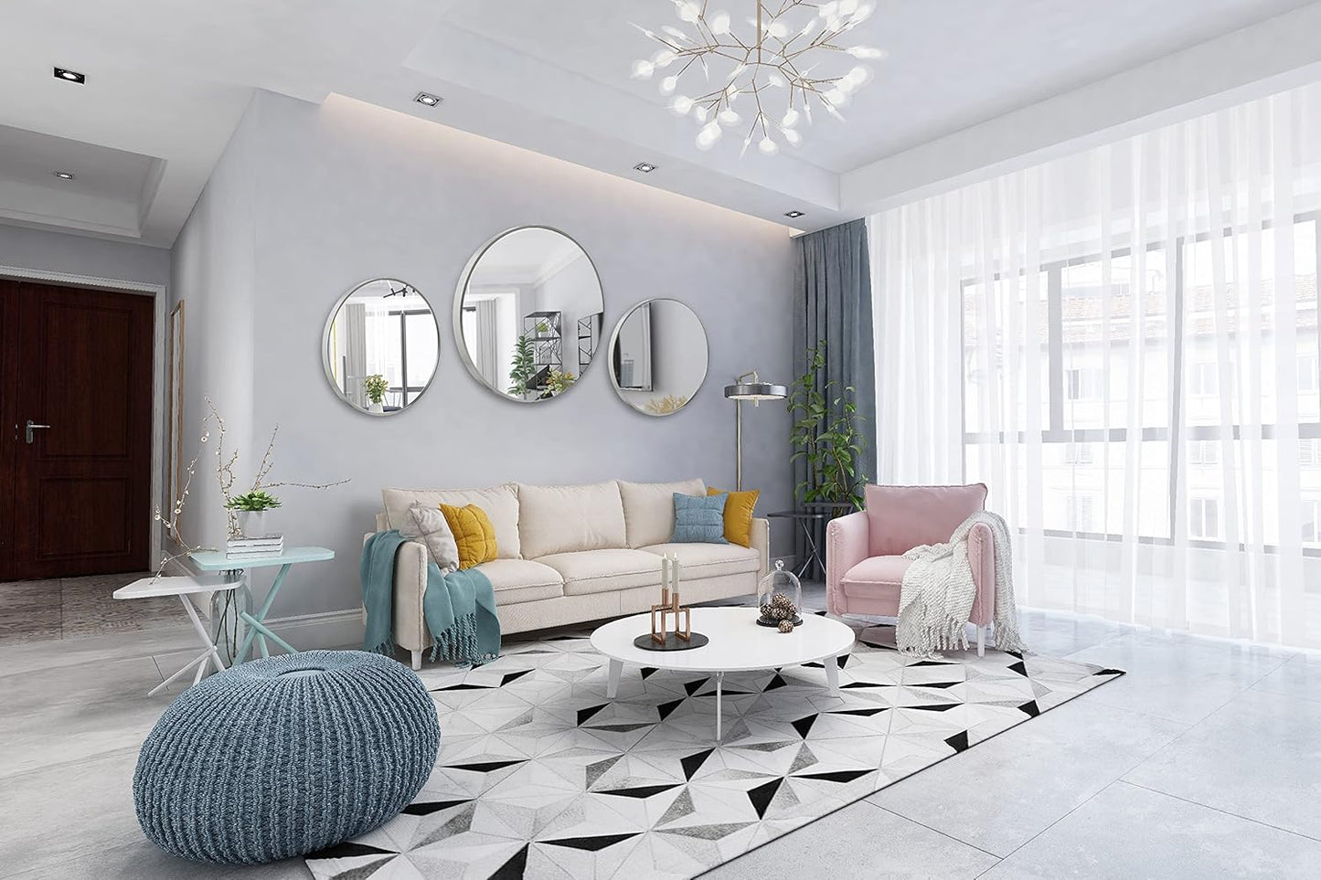 FrameWorks 20" Deluxe Contemporary Silver Circular Aluminum Mirror