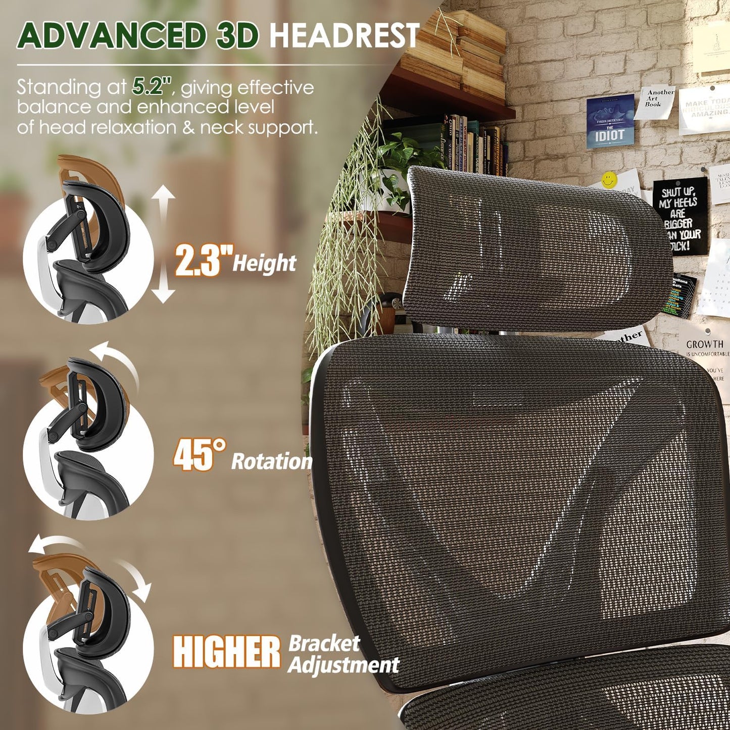 GABRYLLY Ergonomic Office Chair, Big and Tall Mesh Chair with Lumbar Support, 3D armrest - 215° Rotation, Adjustable Headrest & Soft Seat, Durable Desk Chair 350LBS for Work Gaming Computer,Grey