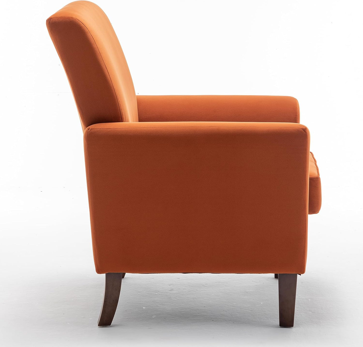Container Furniture Direct Contemporary Accent Arm Chair with Birch Wood Frame and Velvet Upholstery, Armchair for Office and Living Room Decor, Removable Cushions, Orange