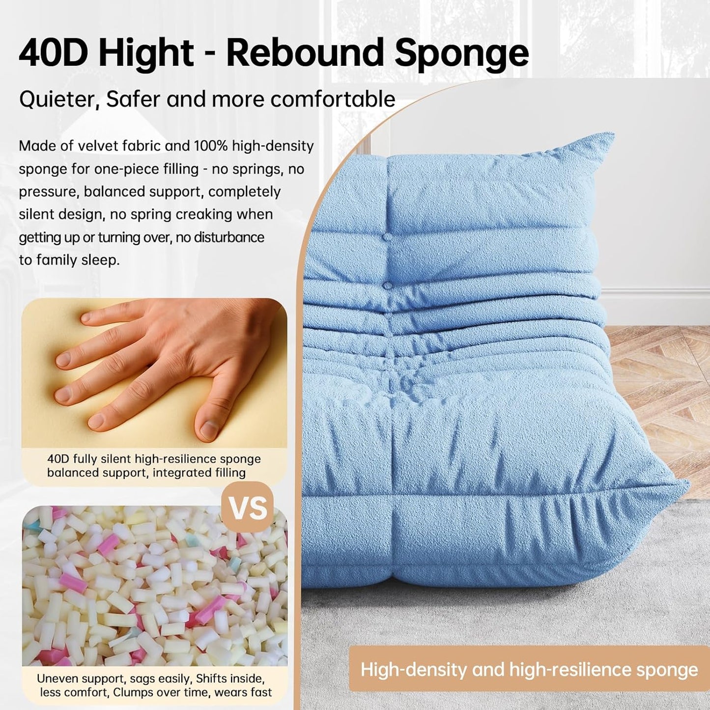 Bean Bag Chairs for Adults, BeanBag Reading Chair Memory Foam Couch, Floor Chair Soft Teddy Material, Comfy Reading Nook Chairs for Bedroom Living Room Office