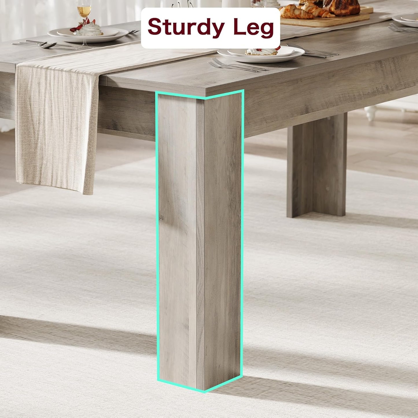 CABIHOME Dining Table for 4-6, 63" Inch Dining Tables for 4, Farmhouse Large Kitchen Dining Table, Rectangular Dining Room Table for Small Space, Dinner Table for Kitchen, Apartment, Rustic Gray