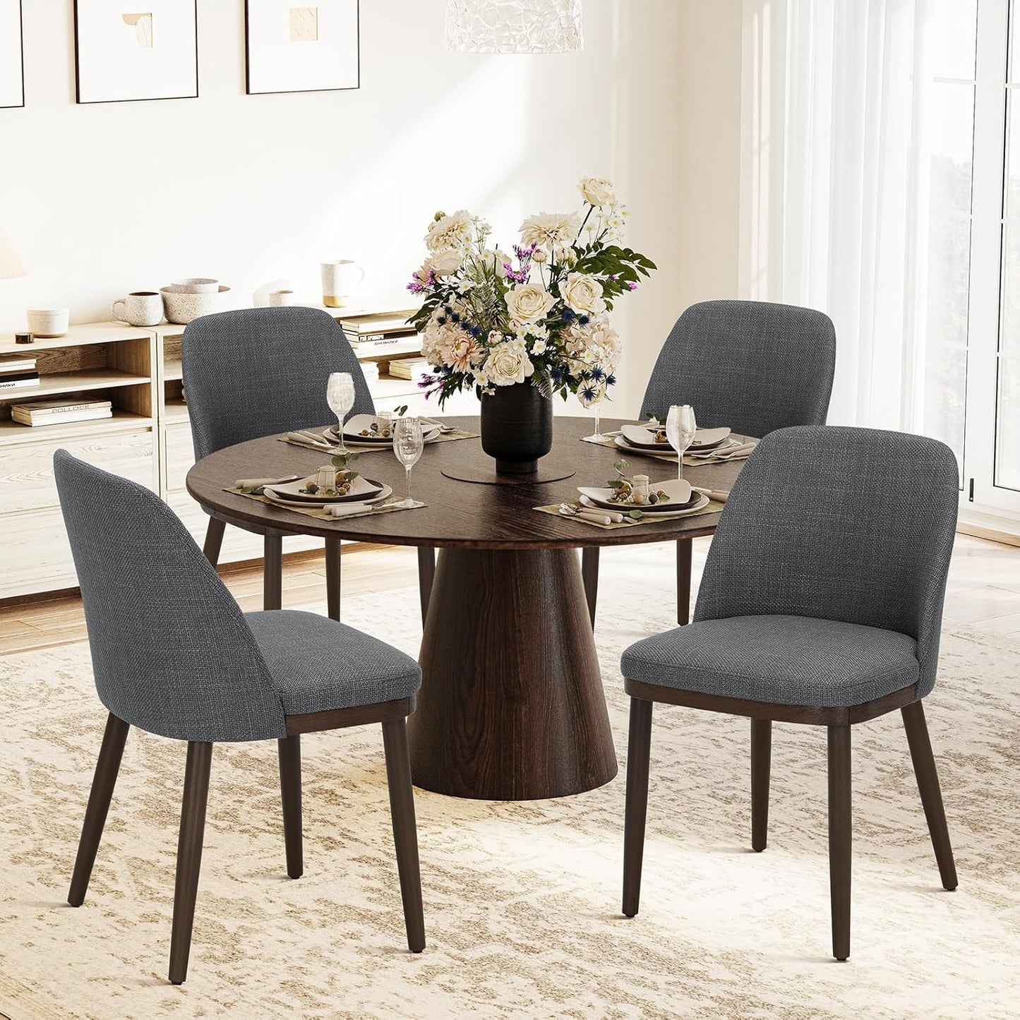 COLAMY Upholstered Dining Chairs Set of 4, Modern Kitchen Chairs with Back, Leather Side Dining Room Chairs with Wood Legs for Kitchen Dining Room Restaurant,Light Grey