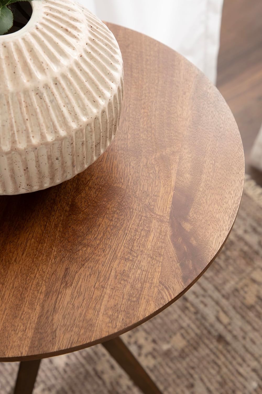 Kate and Laurel Keres Mid-Century Adjustable-Height Round Pedestal Side Table, 16 x 16 x 28, Walnut Brown and Brass, Modern Circle End Table for Use as Indoor Plant Stand or Bedroom Nightstand