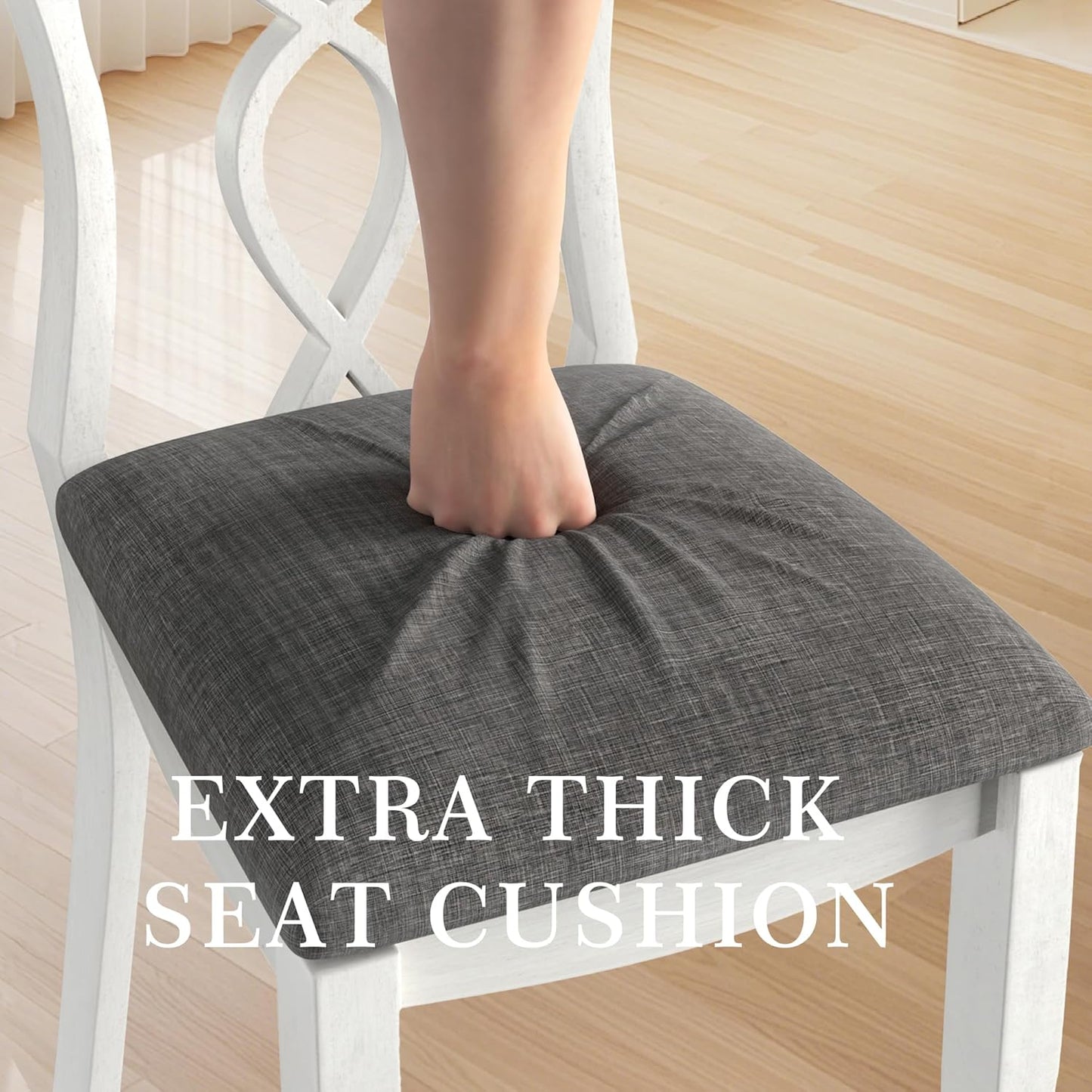 Solid Wood Dining Chair Set of 6, Kitchen Dining Room Chair with Upholstered Cushion & Wooden Legs, Modern Wood Side Chairs for for Kitchen, Washed Gray