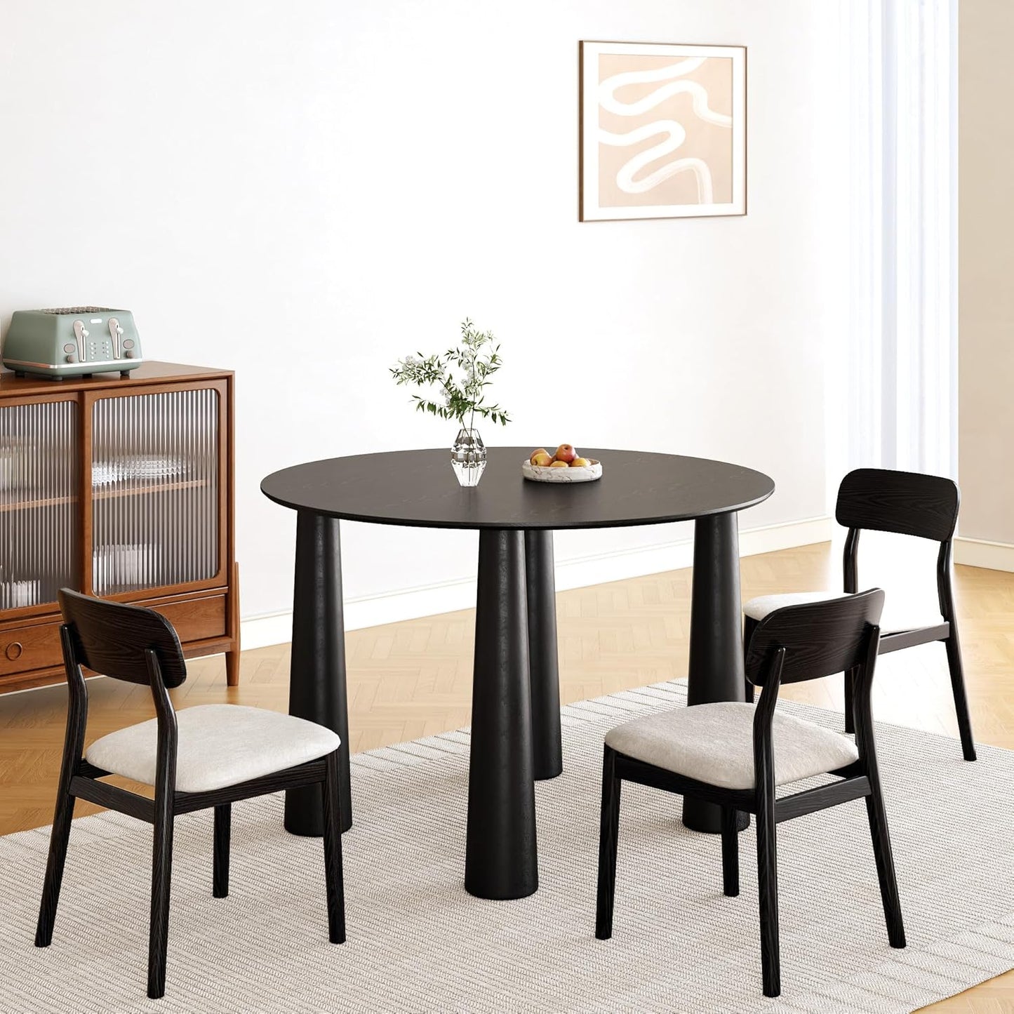 Casaphoria 45" Round Dining Table, Kitchen Table for 4 with Arc-Shaped Edge Top and Cylindrical Legs, Easy Assembly for Living Room, Dining Room, Black