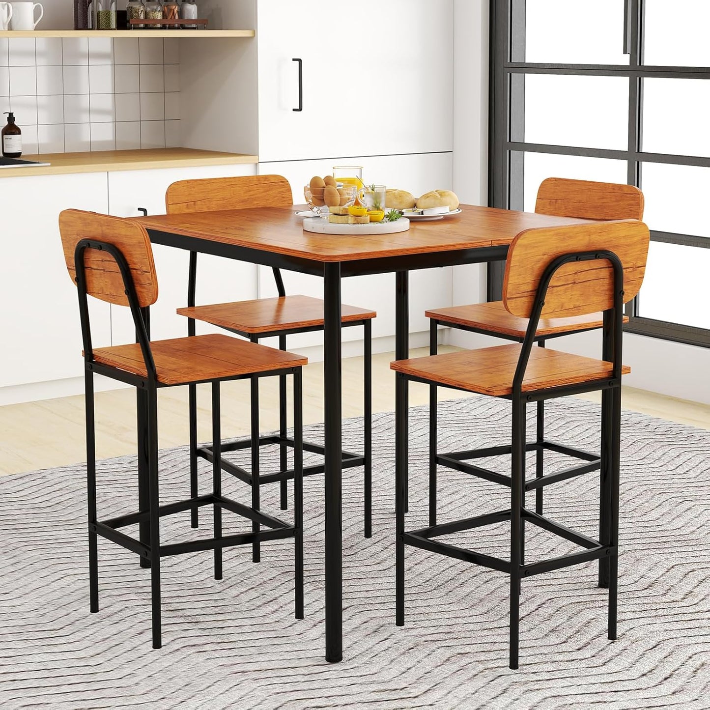 Tangkula Counter Height Dining Table Set, Bar Table and Chairs, Pub Table and Chairs Set of 4, Space-Saving Dinette Set for Breakfast Nook
