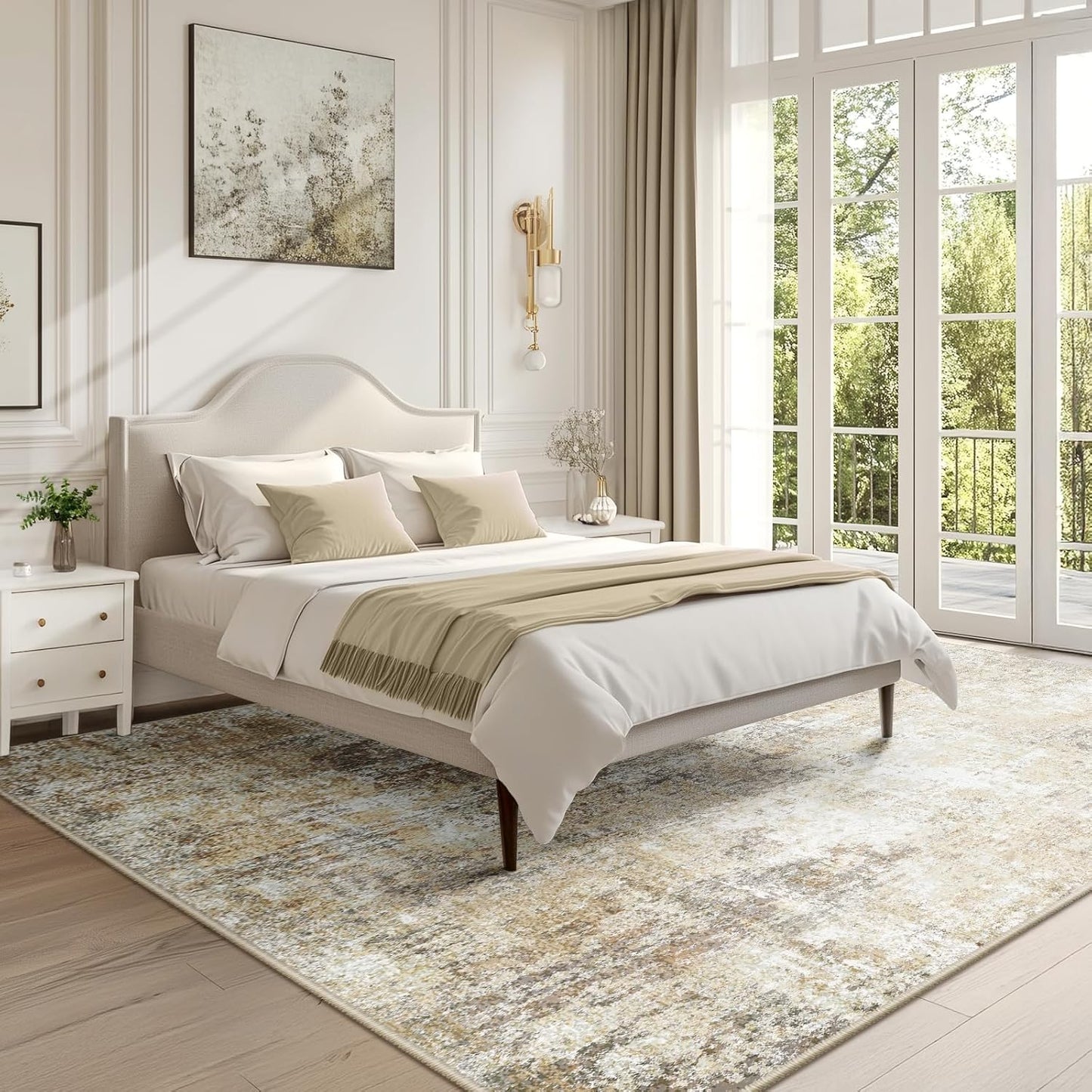 Washable Area Rugs 6'x9' Non-Slip Modern Abstract Soft for Living Room Entryway Bedroom Nursery, Print Pattern, Neutral Brown Gray