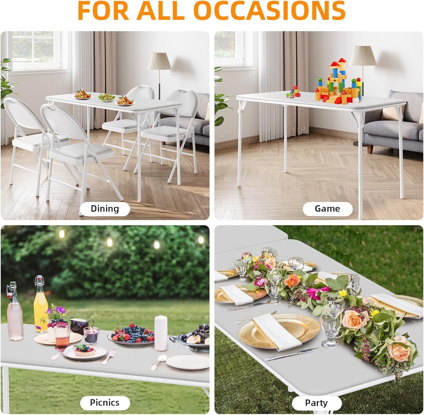 IDEALHOUSE Protable Folding Table and Chairs, 5 Piece Folding Card Table and Chairs Set, Foldable PU Upholstered Table and Chairs Set of 5, for Dining Room, Living Room, Office, Camping, Gray