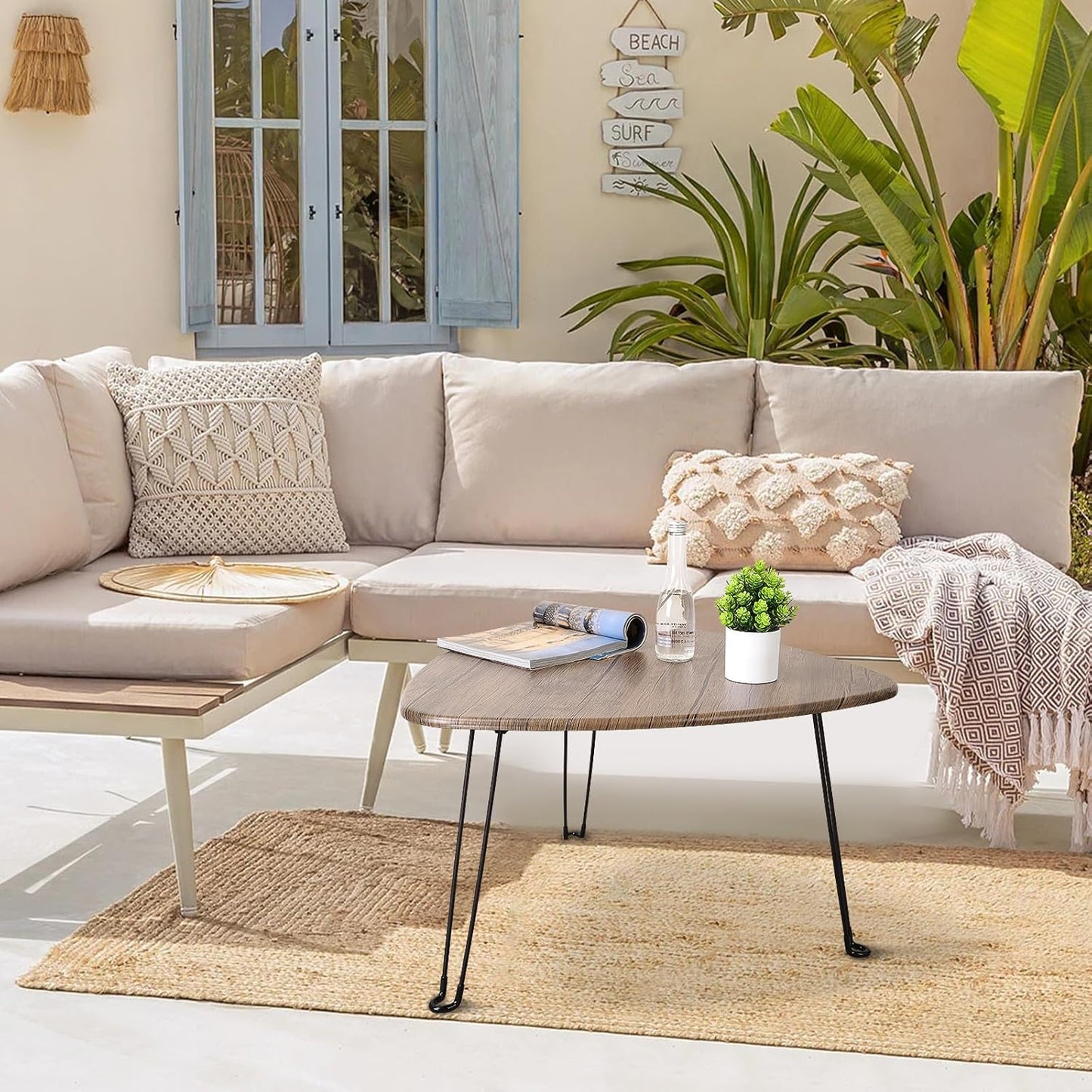 Folding Coffee Table for Living Room Small Wooden Folding Tables with Steel Legs Light Brown Triangle Coffee Table Mid Century Modern Floor Desk Low Table for Small Spaces Home Office