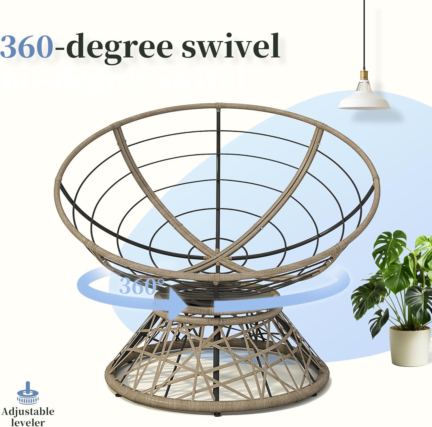 Ball & Cast Ergonomic Wicker Chair with Cloud Thick Density Fabric Cushion,Accent Chair W/ 360 Degree Swivel,Sturdy Metal Frame,Height Adjustable,for Reading,Living Room Bedroom,Lounge,Brown+Black