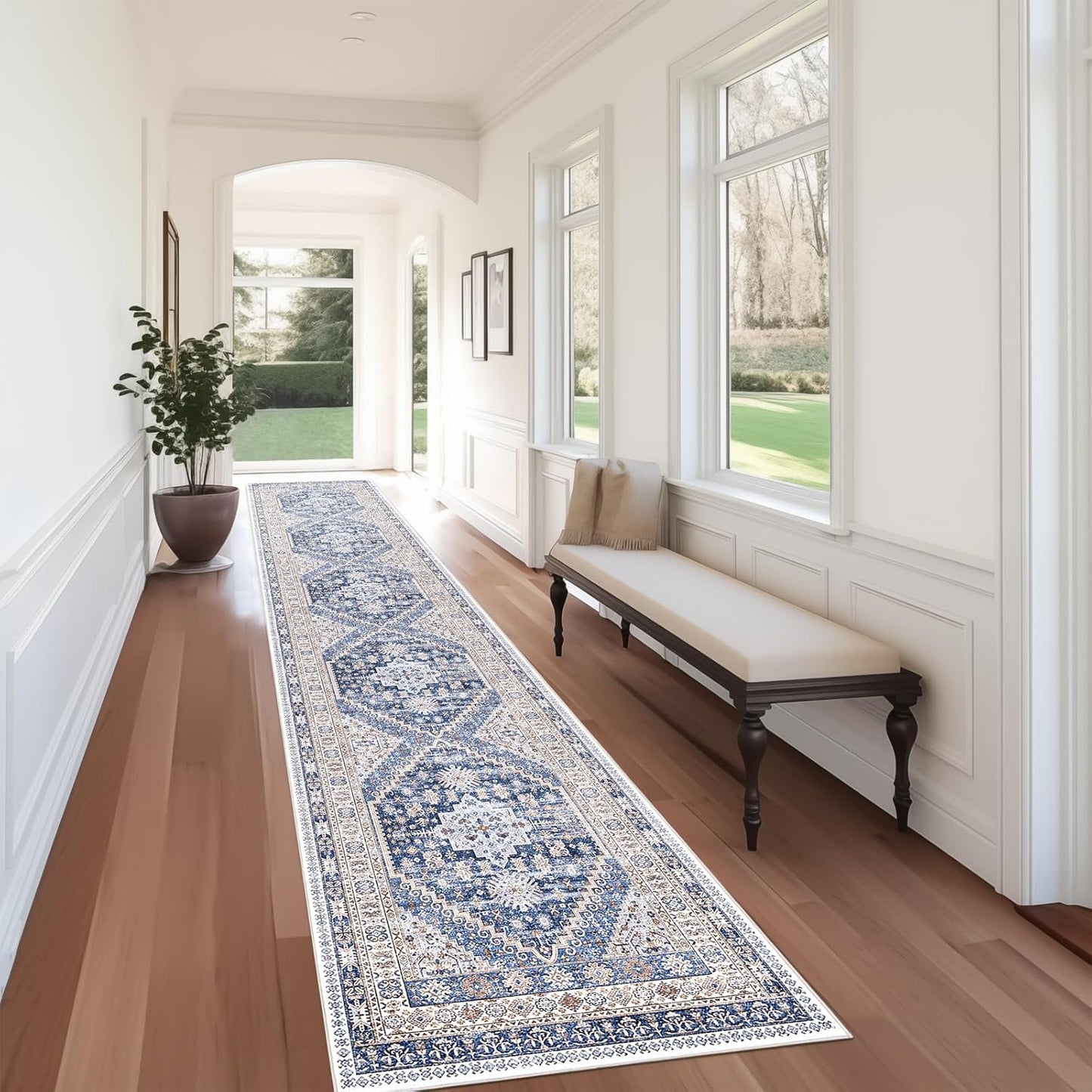 zesthome Washable Runner Rug 2.5x14 - Stain Resistant Entryway Rug,Ultra-Thin Kitchen Rugs, Anti Slip Backing Runner Rugs for Entrance Laundry Room Indoor Hallway (Blue/Beige,2.5'x14')
