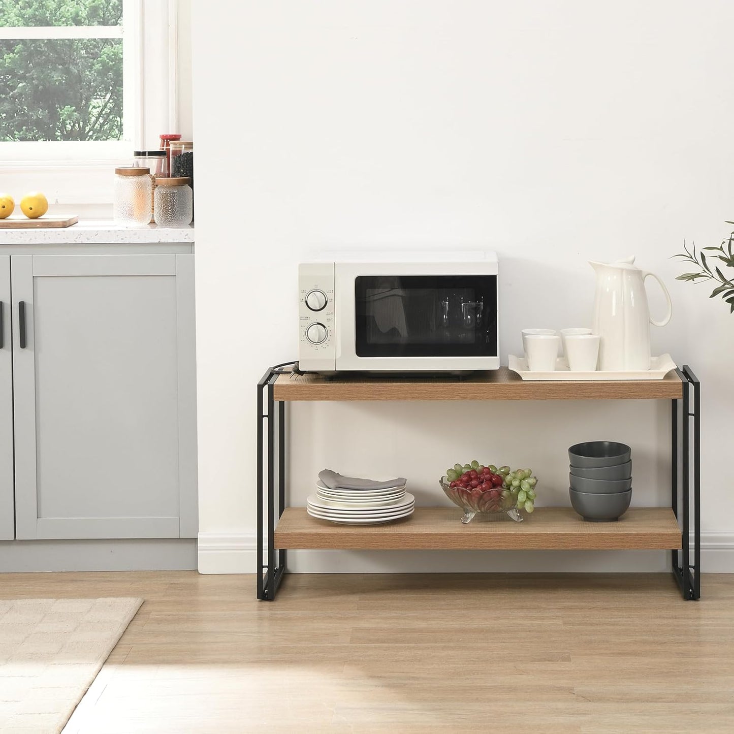 Small Industrial Bookshelf 2 Shelf Bookcases and Book Shelves for Living Room/Bedroom Wood Metal Rustic Oak