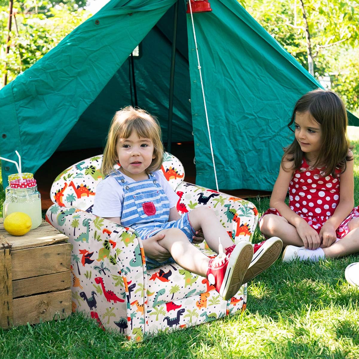 Costzon Kids Couch, Children's Sofa Armrest Chair with Pattern, Toddler Furniture w/Sturdy Wood Construction, Preschool, Lightweight Children Couch Sofa Chair for Aged 1-5 Boys & Girls Gifts, Dinosaur