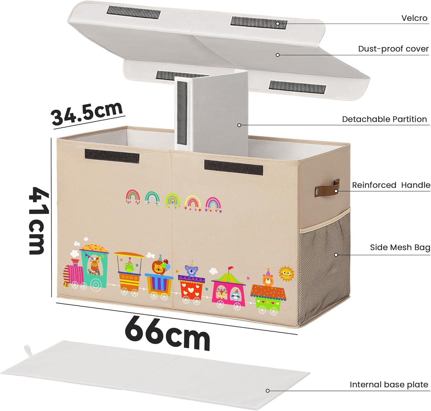 80L Large Toy Storage Box with Lid, Large Toy Box Chest for Kids, Girls and Boys, Nursery Room and Living Room, 26"x13" x16" (Dark Khaki-train)