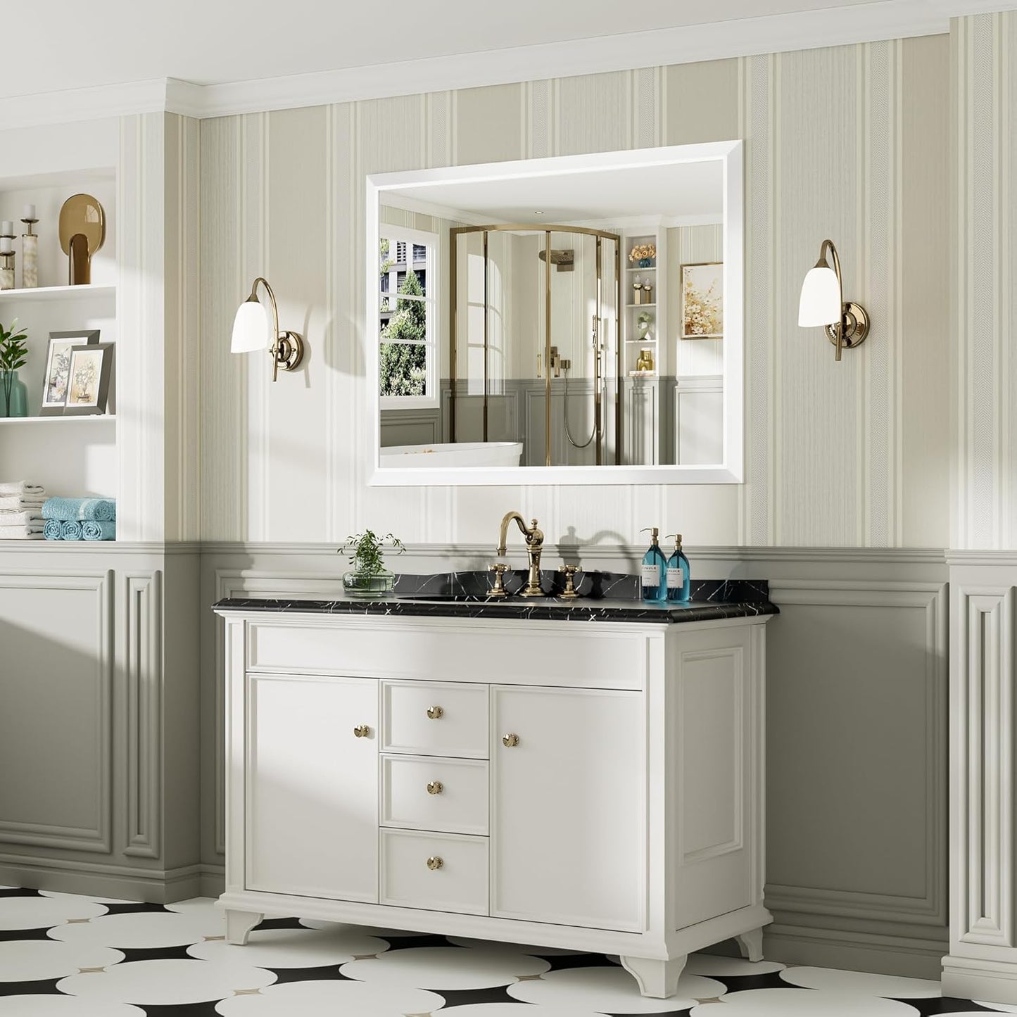 48x36 Inch White Bathroom Mirror for Wall, Thick Metal Framed Rectangle Mirrors for Over Sink, Bedroom, Living Room, Entryway, Anti-Rust, HD Tempered Glass