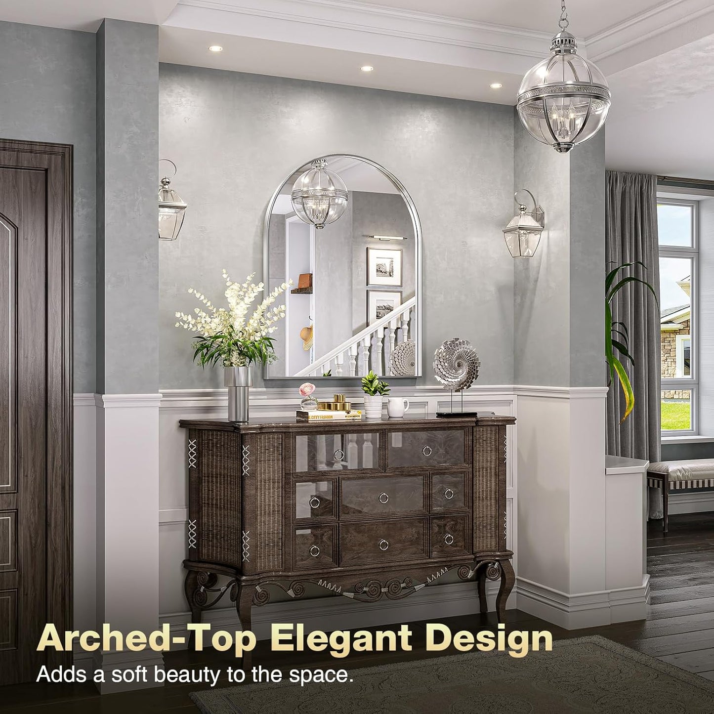 Brightify Arched Mirror, Arched Wall Mirror, 24 x 32 Inch Silver Arch Mirror, Metal Frame Silver Bathroom Mirror, Arched Top Bathroom Vanity Mirror for Living Room Bedroom Mantel Entryway Hallways