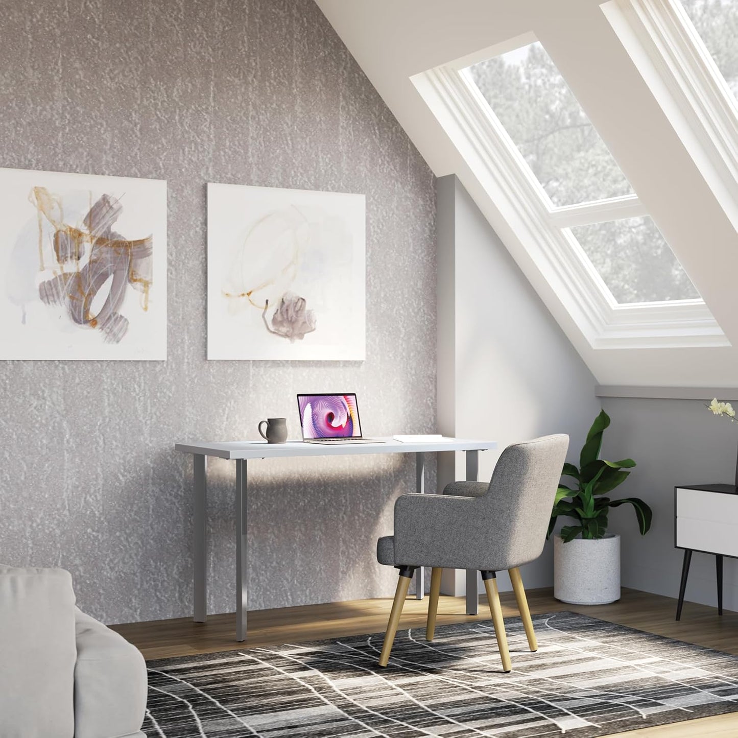 HON Coze Home Office Desks, Sturdy Table Computer Desk, 48", White Top, Silver Base