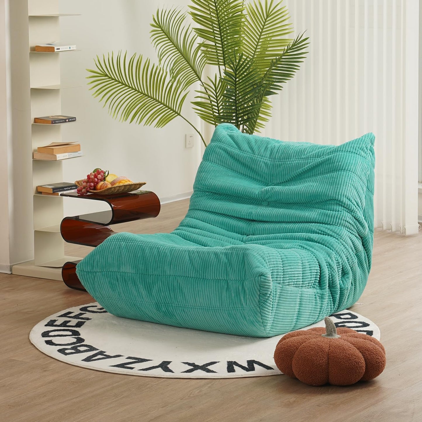 N&V Mid Century Armless Floor Sofa, Soft Premium Corduroy Lounge Chair, Foam Accent Chair for Living Room, Bedroom and Office, Jade