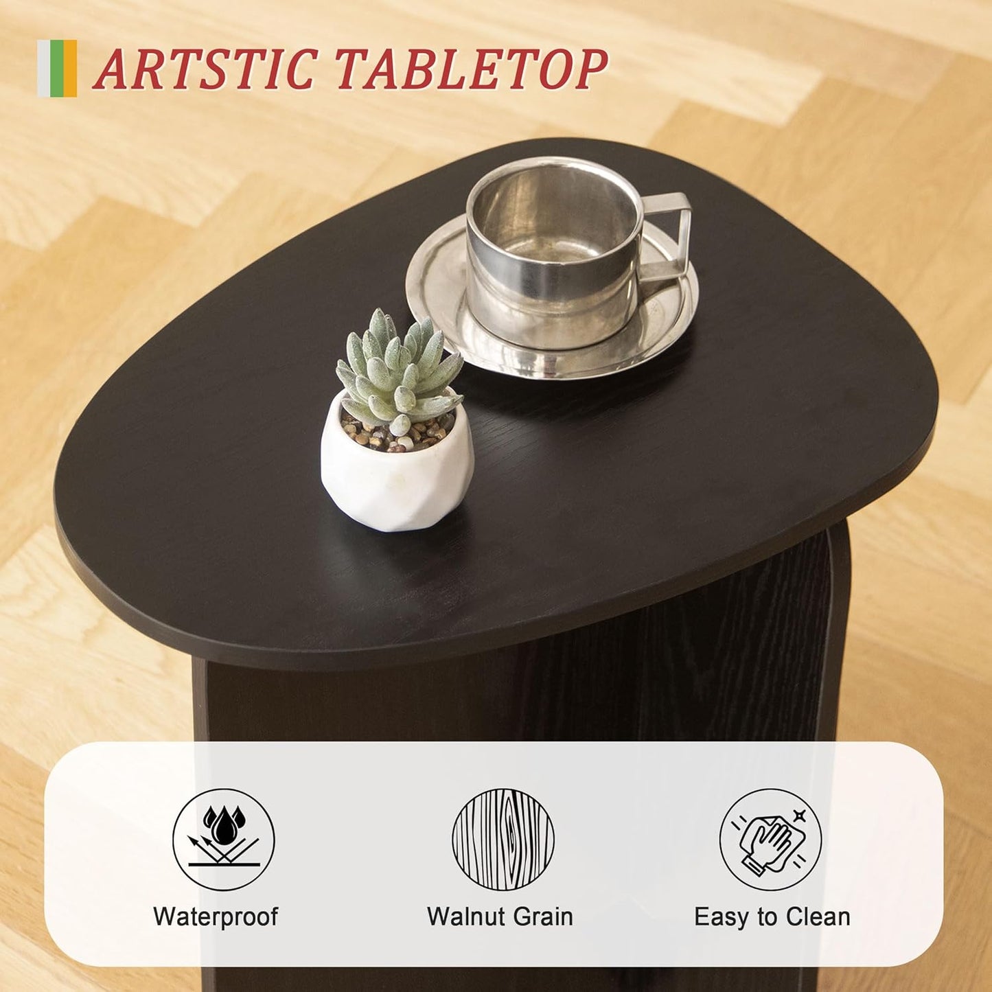 AWASEN Black Side Table, Small Triangle End Table Living Room, Modern Accent Table with Unique Tabletop, Mini Bedside Table for Small Spaces, Black