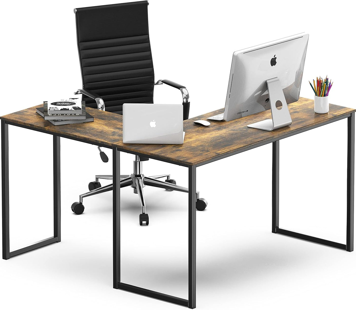 SHW Mission 48 x 48 Inches L-Shape Home Office Computer Desk, Rustic Brown