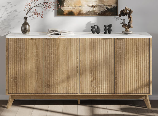 Buffet Cabinet with Storage, Fluted Multifunctional Storage Cabinet with 4 Doors, Sideboard Cabinet with Doors Modern Buffet Table Accent Coffee Bar Console Table,fluted buffet cabinet