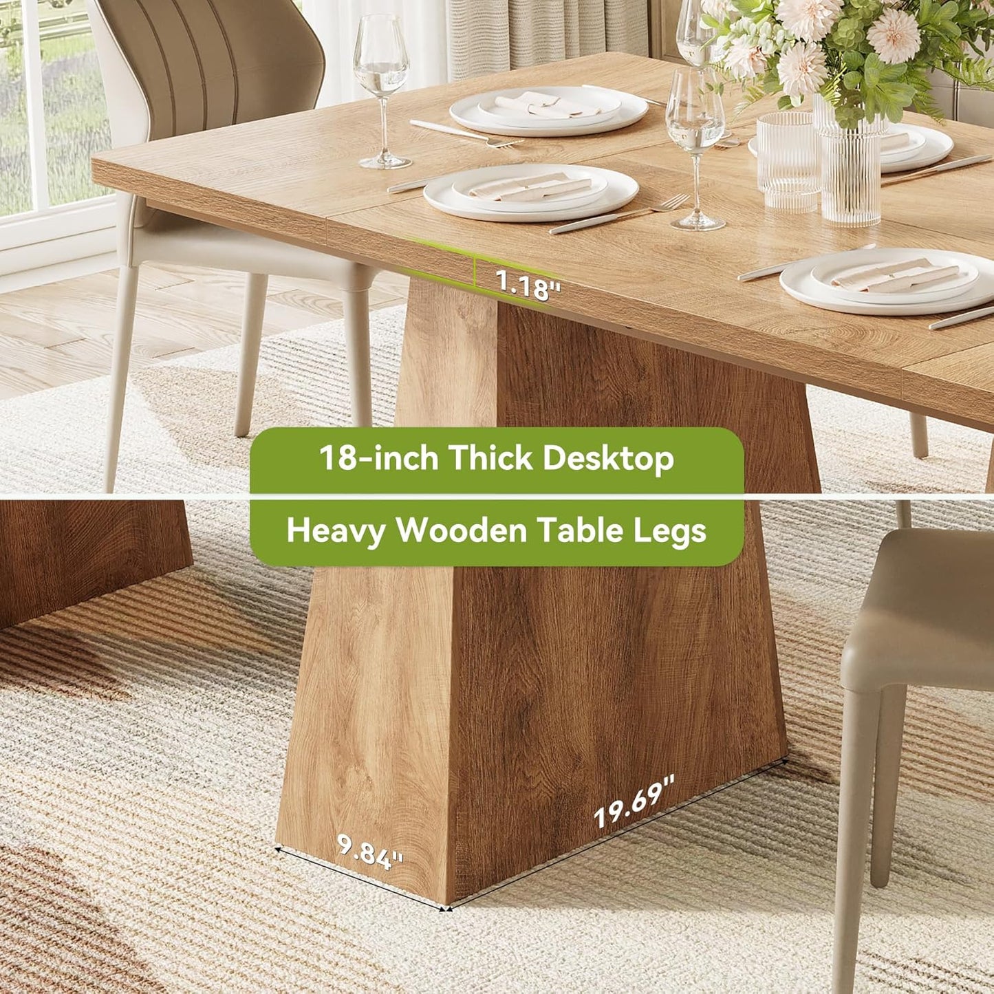 LITTLE TREE Dining Table for 6 People, Wooden Table, Rectangle Furniture with Heavy Duty Legs, Modern Kitchen Table for Home, Dining Room, Oak