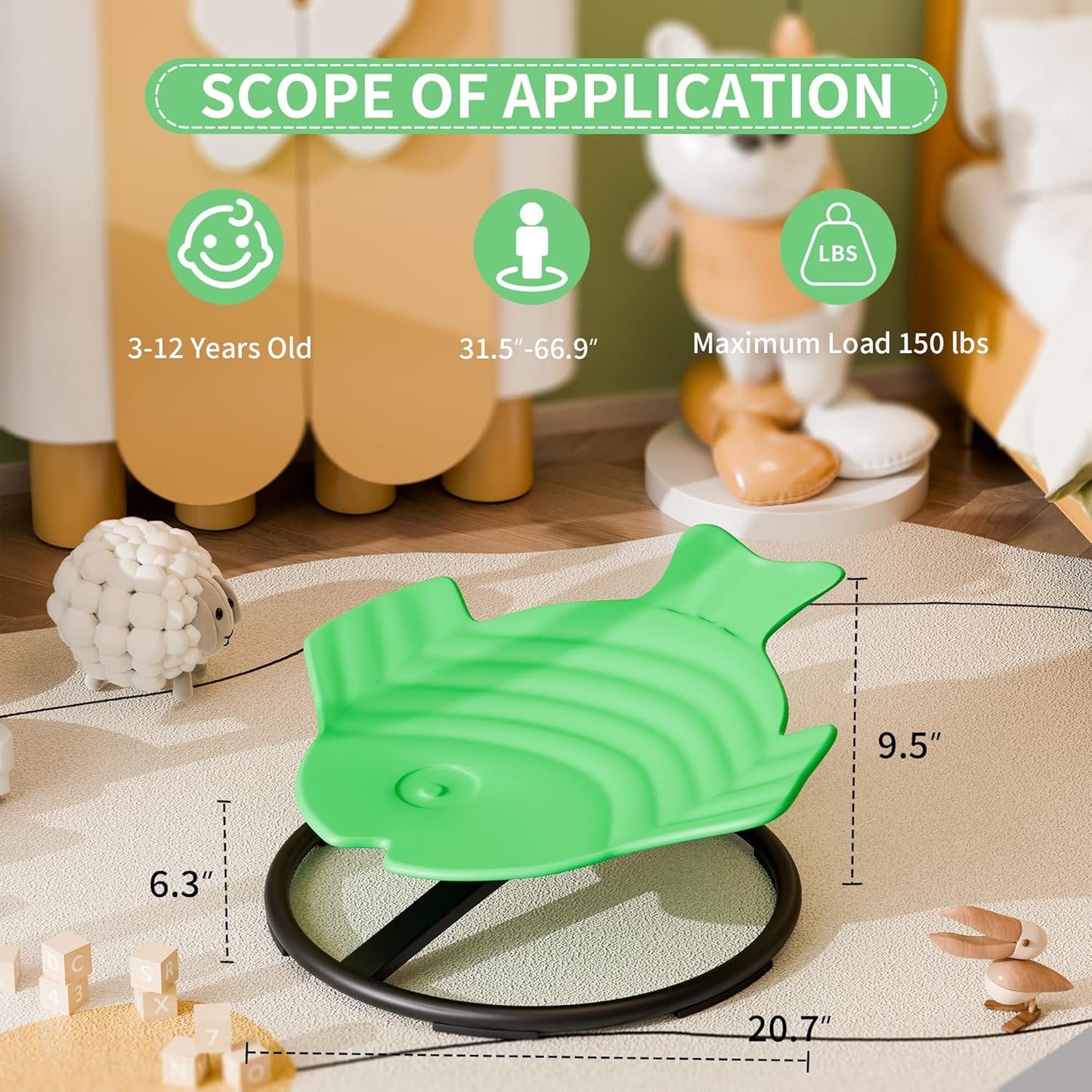 Spinning Chair for Autistic Kids, Autism Sensory Spinning Chair, Sensory Chair for ADHD Children, Sit and Spin Training Body Coordination, Upgraded Dark Green Flying Fish Shape