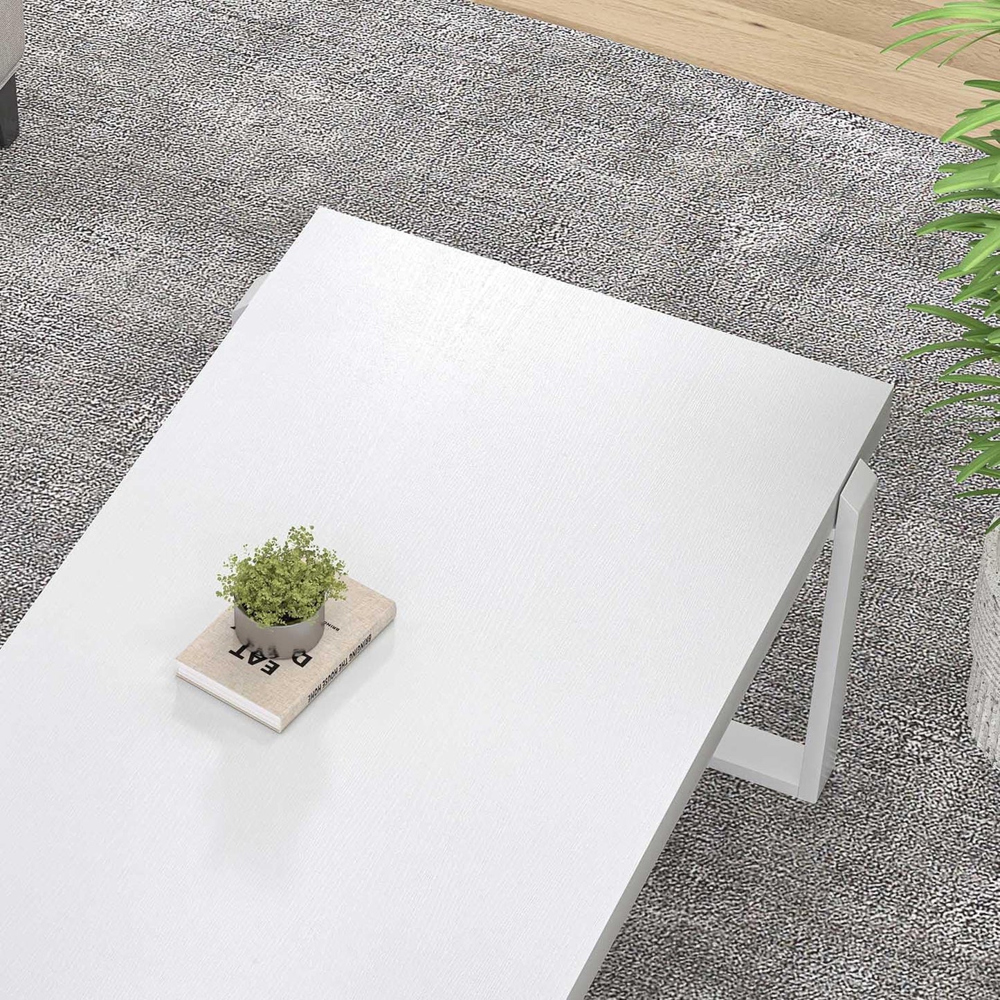 FOLUBAN White Coffee Table, Modern Rustic Wood and Metal Center Table, Rectangle Cocktail Tea Table for Living Room, 47 Inch