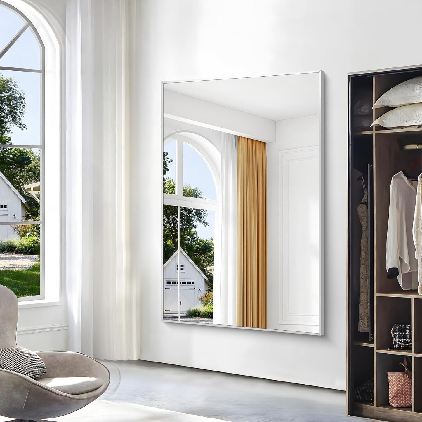 BONEWEI Silver Bathroom Mirror,60x40 inch Wall Mirror for Bathroom Wall Mounted,Large Rectangle Mirror for Bathroom Over Sink,Modern Metal Frame for Living Room,Bedroom Entryway,Horizontal/Vertical