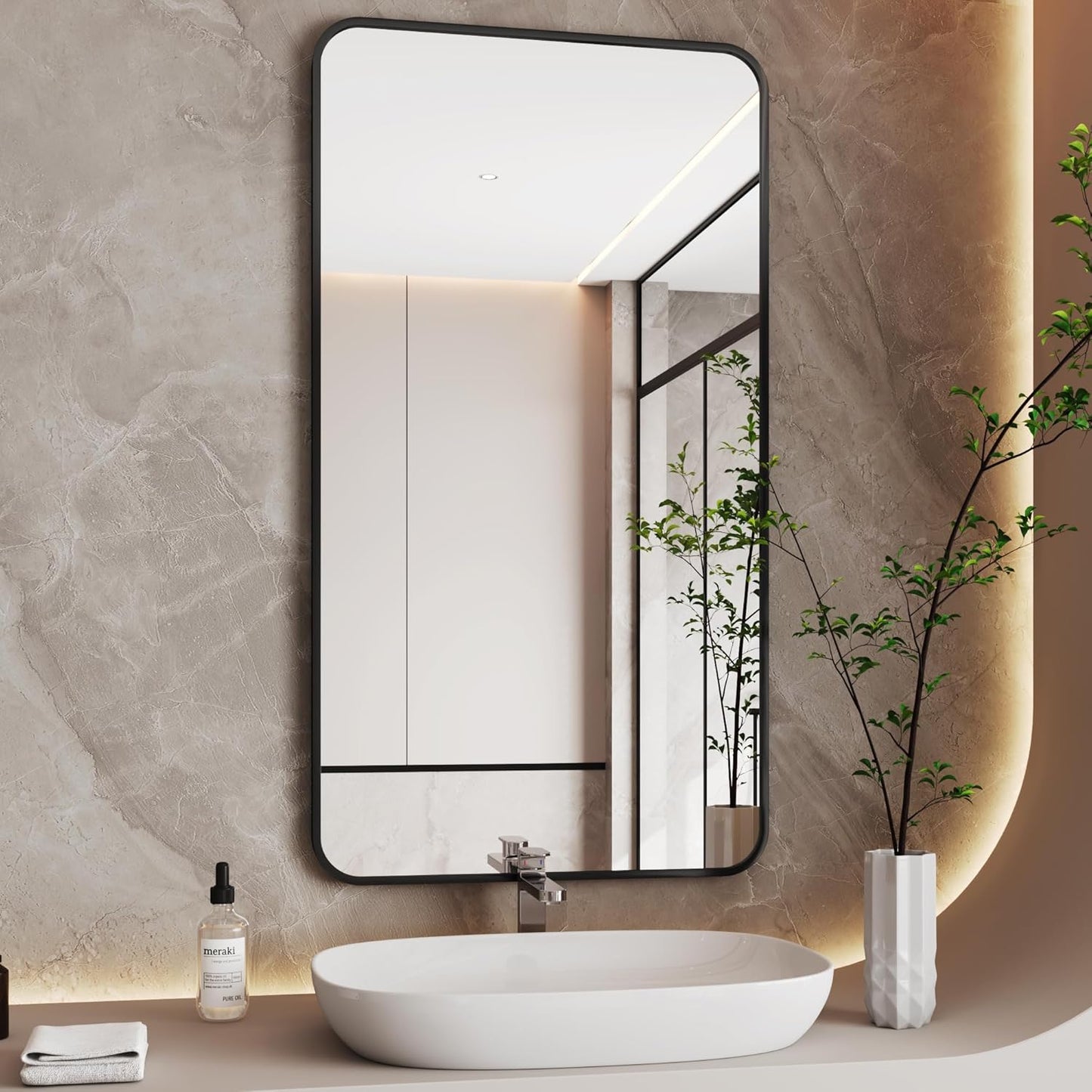 Black Vanity Mirror,30x55 Black Bathroom Mirror, Large Bathroom Mirror,Espejo para baño,Bathroom Mirrors for Over Sink,Restroom Mirror