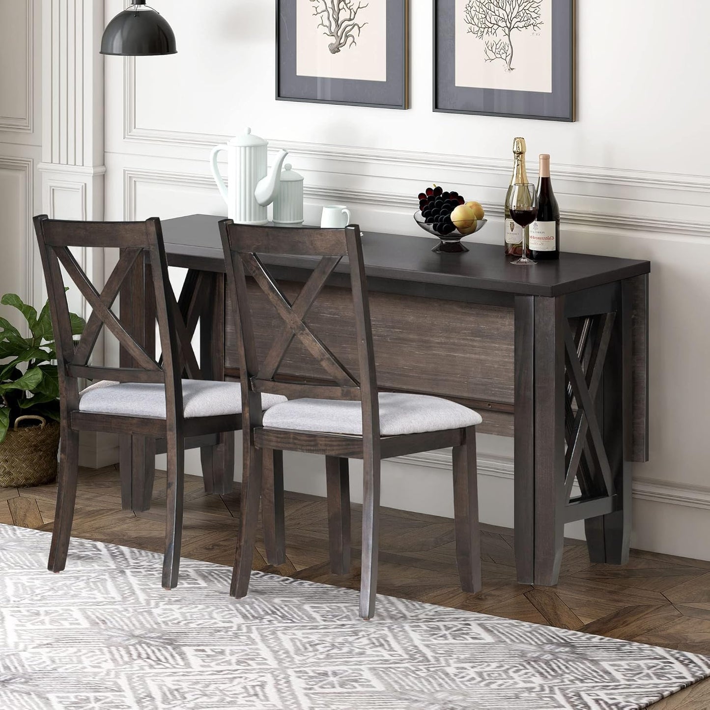 Ball & Cast 6-Piece Dining Table Set, 60" Wood Dining Kitchen Table & Chairs Set, Rectangular Dining Room Foldable Table with 4 Upholstered Chairs & 1 Bench,Perfect for Dining Room, Kitchen, Espresso