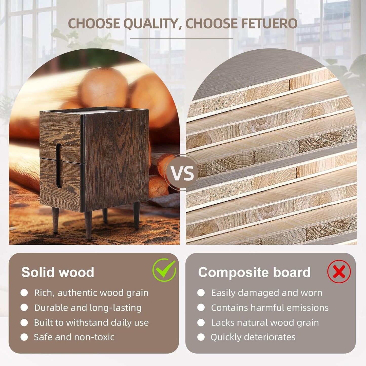 Solid Wood Bedside Table Nightstands, Slim Narrow Oak Real Wooden Mid-Century Modern End Table with Drawers Luxury Side Table Durable Cabinet Organizer Furniture, Walnut Color 9.84in Wide