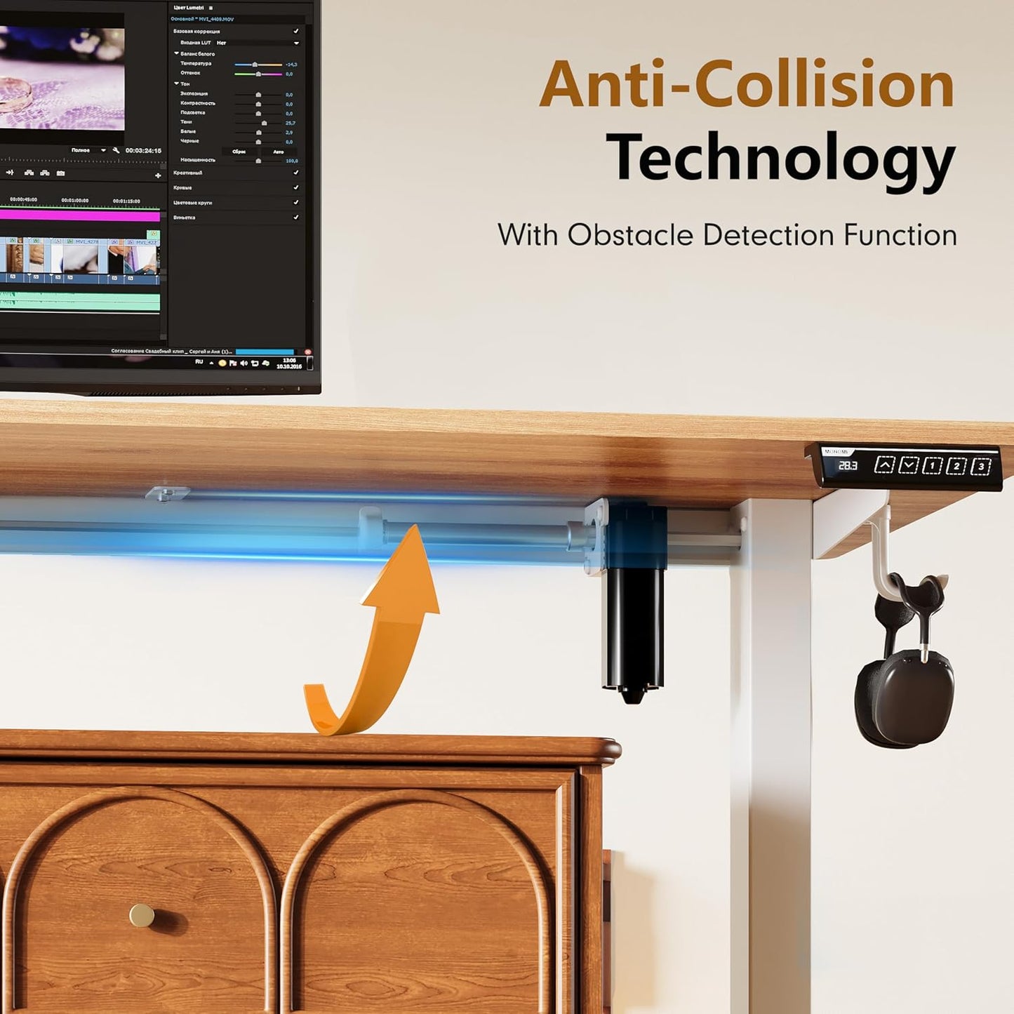 Monomi 55 Inch Large Electric Standing Desk, Height Adjustable Sit Stand Up, Work Home Office Computer PC Desks, Gaming Writing Study Bedroom Rising Table, Natural