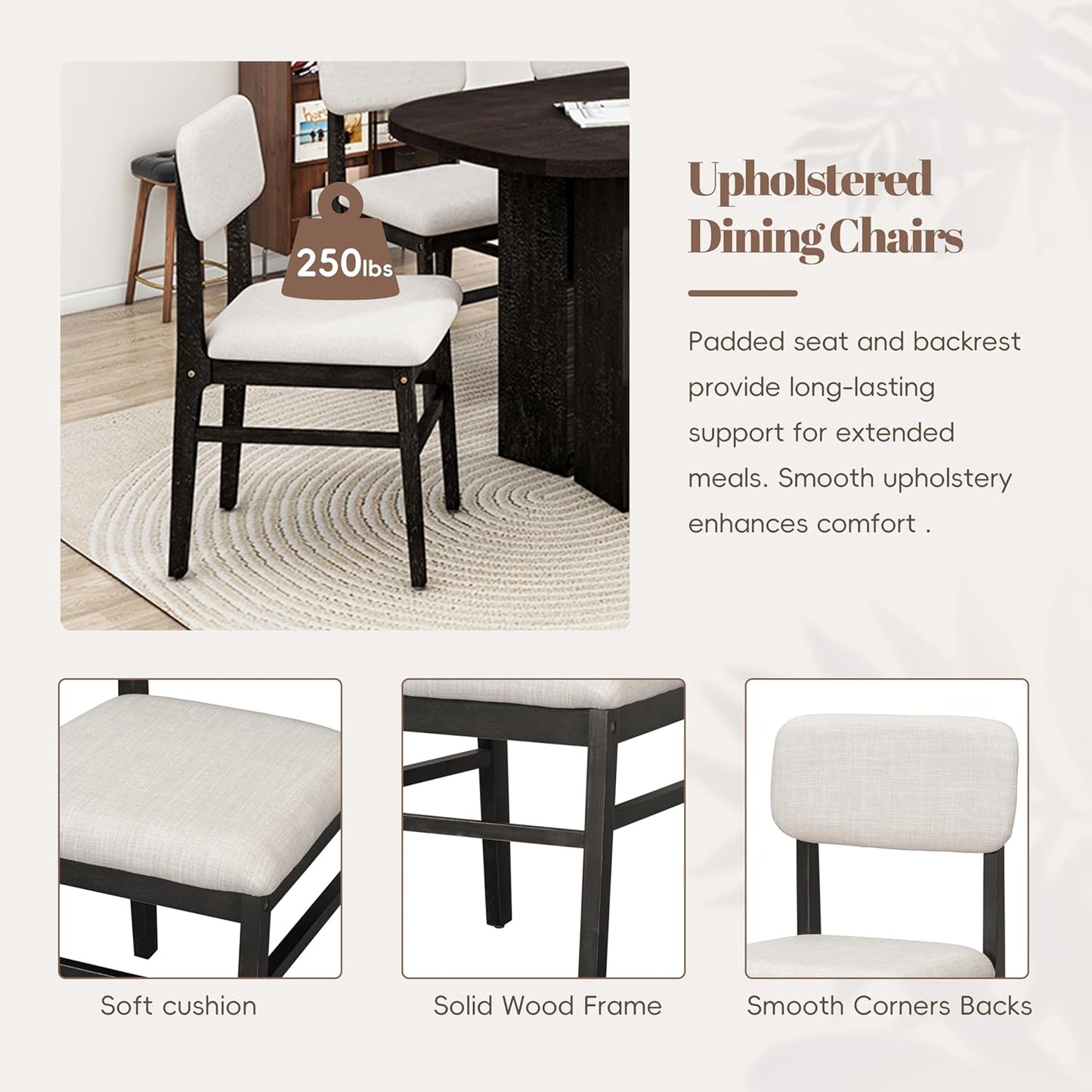 Ball & Cast Wood Dining Table Set with Bench,6-Piece Upholstered Rectangular Set w/ 4 Upholstered Chairs,Curved Profiles Kitchen Furniture Suitable Big Family Gatherings,Espresso