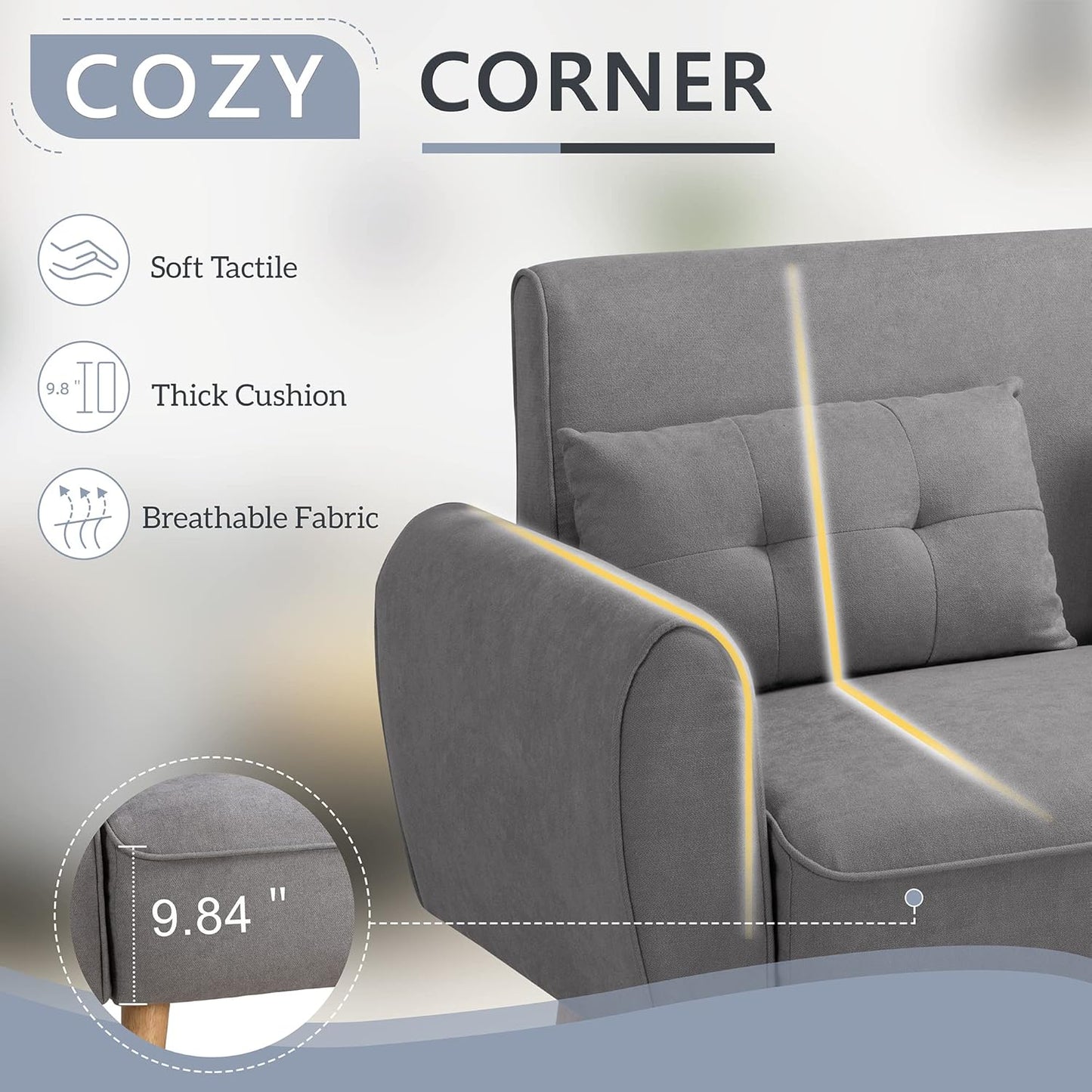 Shintenchi Small Modern Loveseat Couch Sofa, Mid Century Fabric Upholstered 2-Seat Sofa Couch Love Seats Furniture for Small Space,Living Room,Studio,Apartment with 2 Pillows,Light Grey