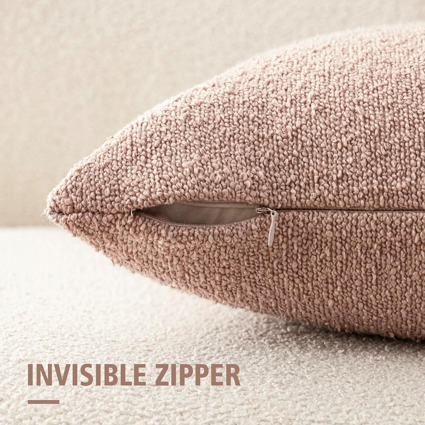 Foindtower Set of 2, Decorative Textured Boucle Throw Pillow Covers Accent Solid Pillow Cases Soft Cozy Couch Cushion Case for Chair Sofa Bedroom Living Room Home Decor 22 x 22 Inch Light Pink