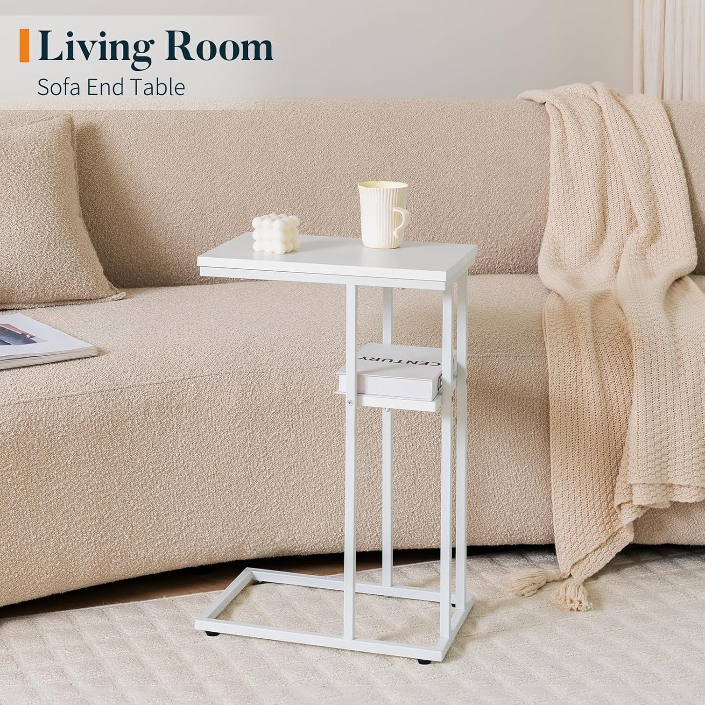Yoobure C Shaped End Table, Side Table for Couch and Bed, Small Side Tables for Small Spaces, Living Room, Bedroom, Rustic Snack Tables