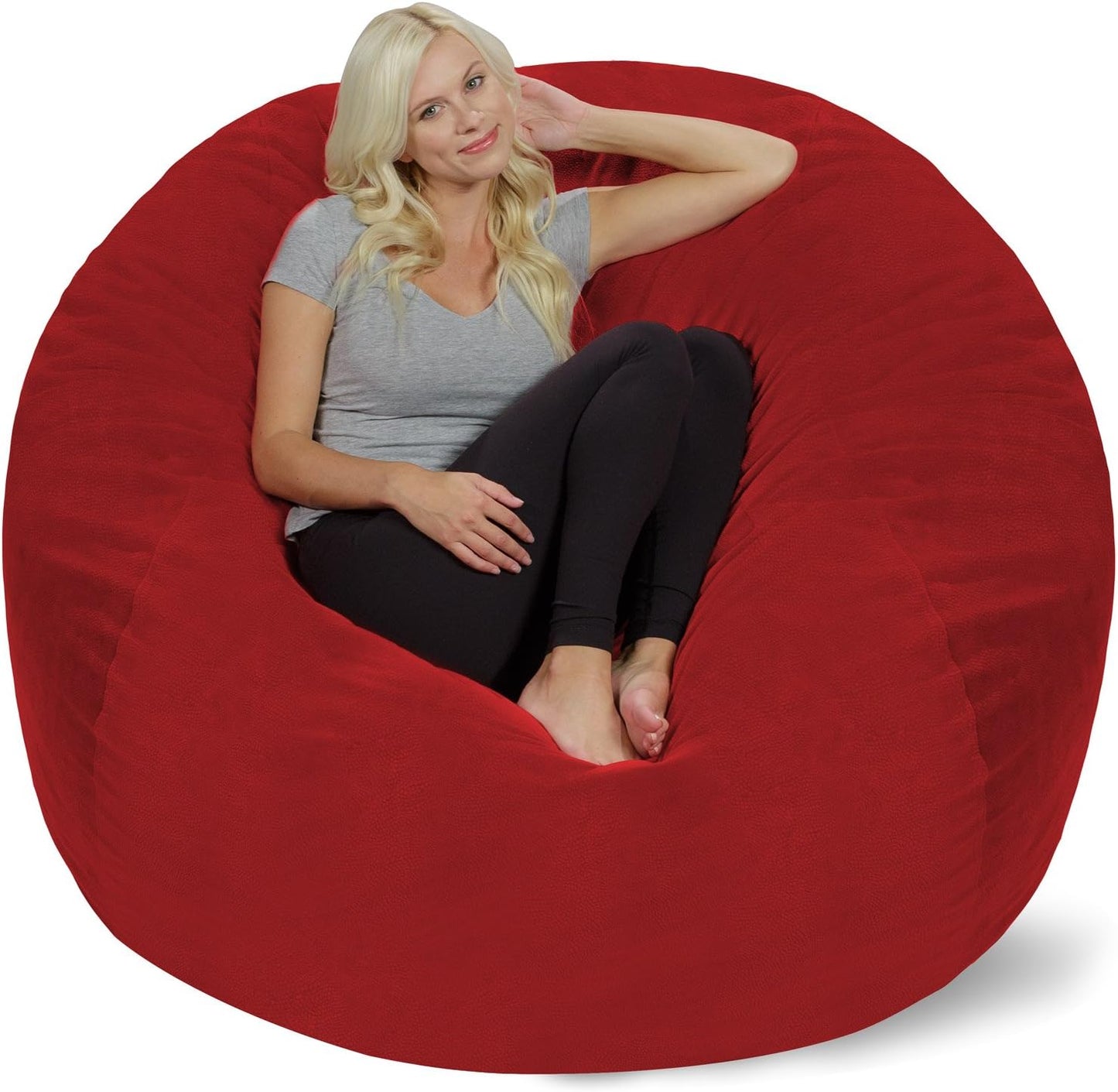 Chill Sack Bean Bag Chair - 5' Giant Memory Foam Lounge Chair with Soft Microfiber Cover – Cozy Furniture for Living Room, Dorm, & Kids' Rooms – Comfortable 5 Ft, Pebble Lounge Sofa, Red
