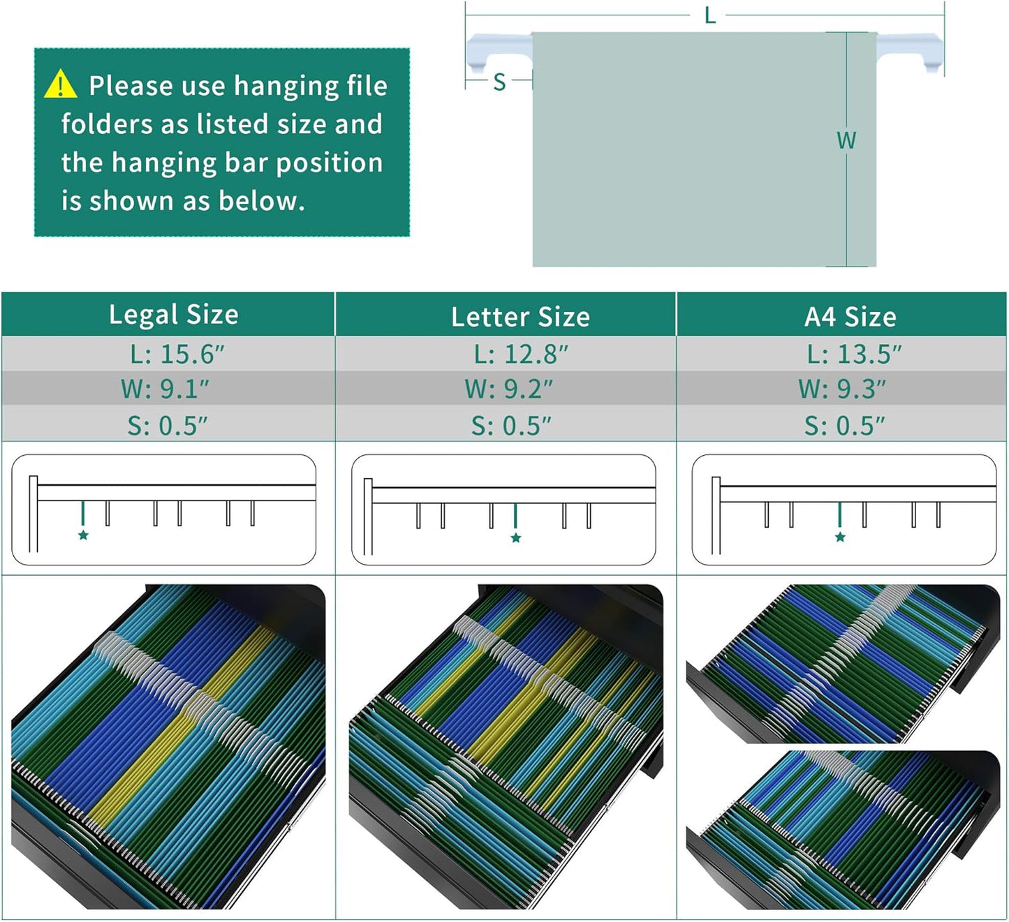 YITAHOME 3-Drawer Mobile File Cabinet with Lock, Office Storage Filing Cabinet for Legal/Letter Size, Pre-Assembled Metal File Cabinets Except Wheels Under Desk -Black