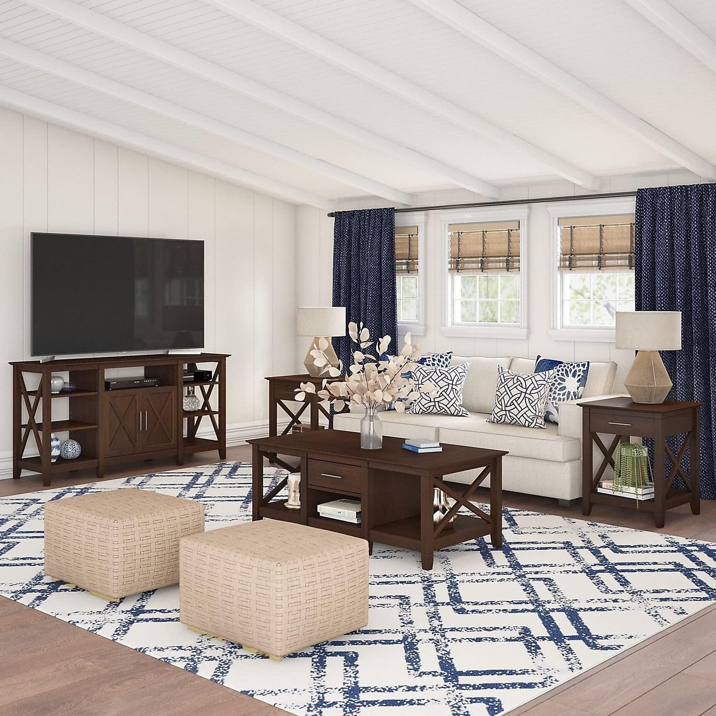 Bush Furniture Key West Tall TV Stand for 65 Inch TV in Bing Cherry, Farmhouse Entertainment Center with Storage