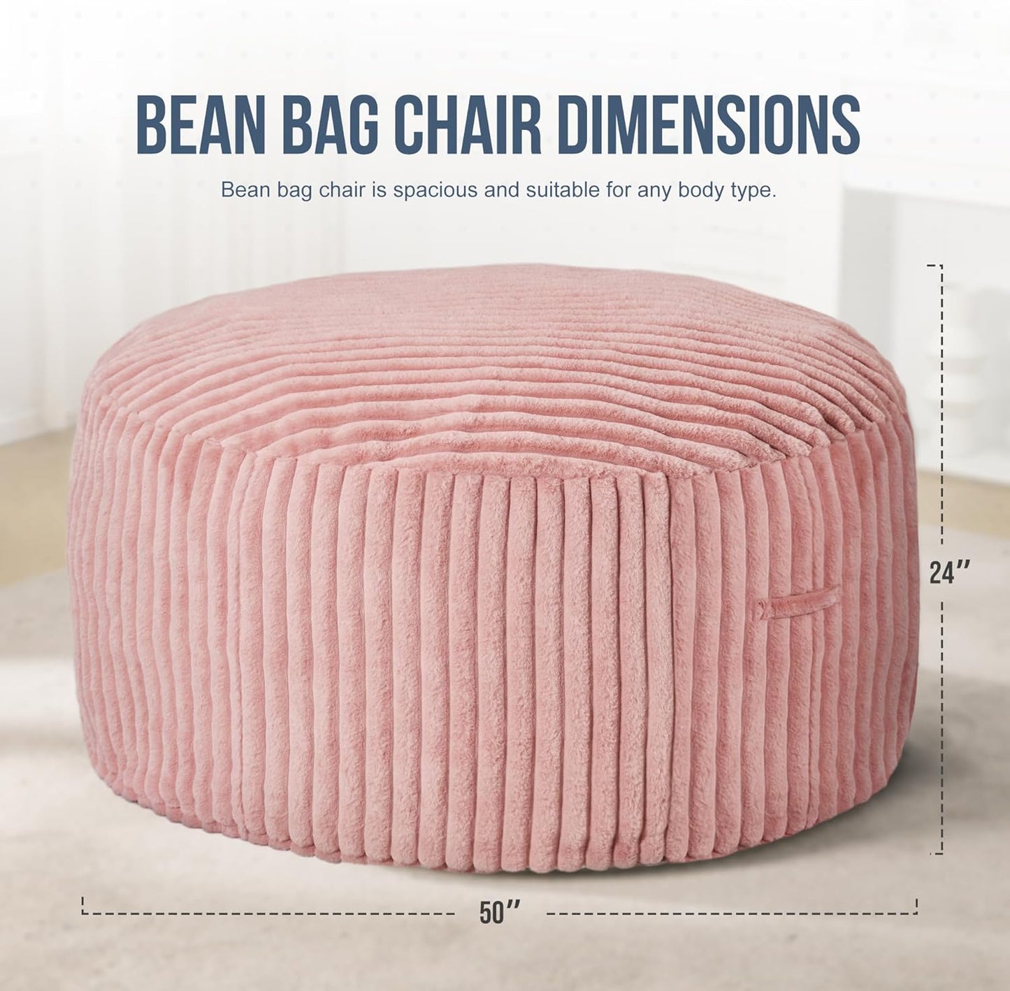 5ft Bean Bag Chairs for Adults Large Beanbag Chair with Stripe Plush Cover Big Bean Bag Chair for Living Room Bedroom Dorm Office