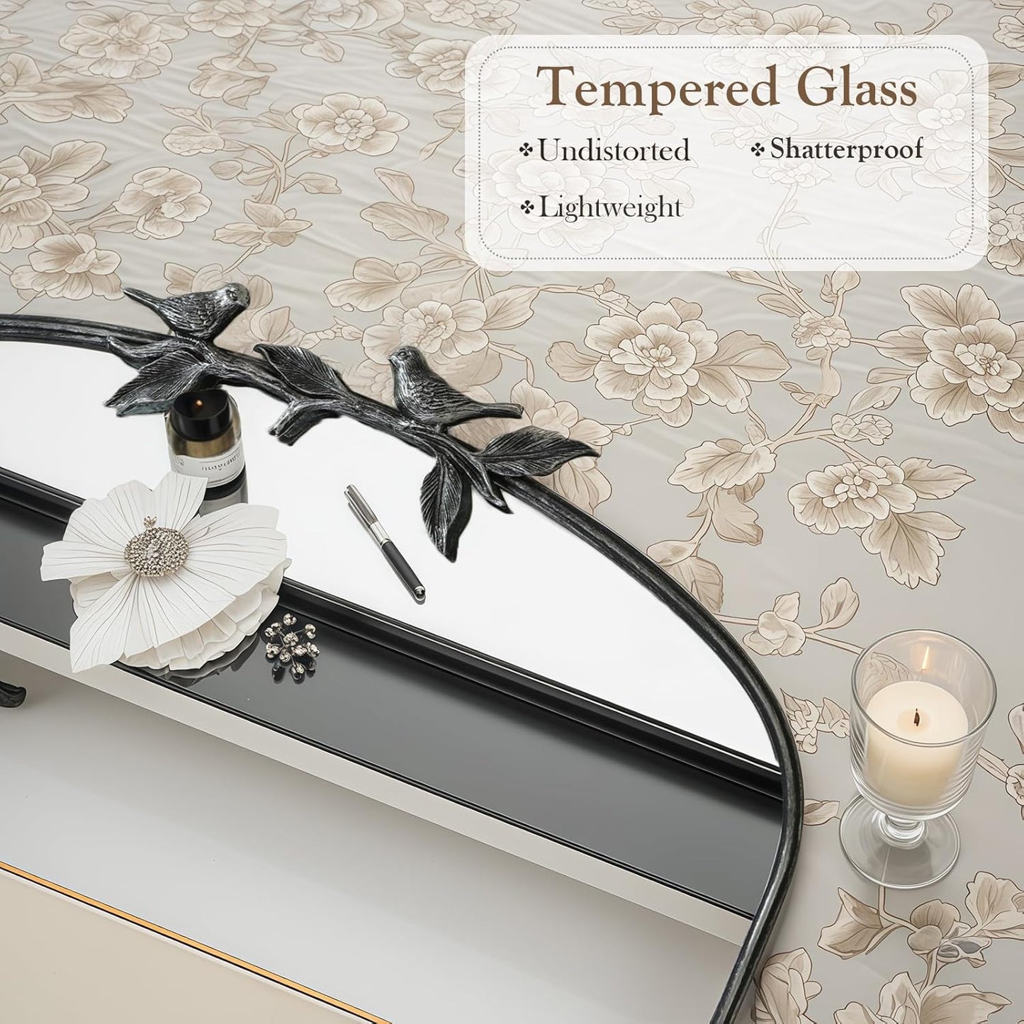 Silver Vintage Mirror - 36x24 Inch, Arched Antique Mirror with Ornate Frame for Bathroom, Living Room, Fireplace, Entryway