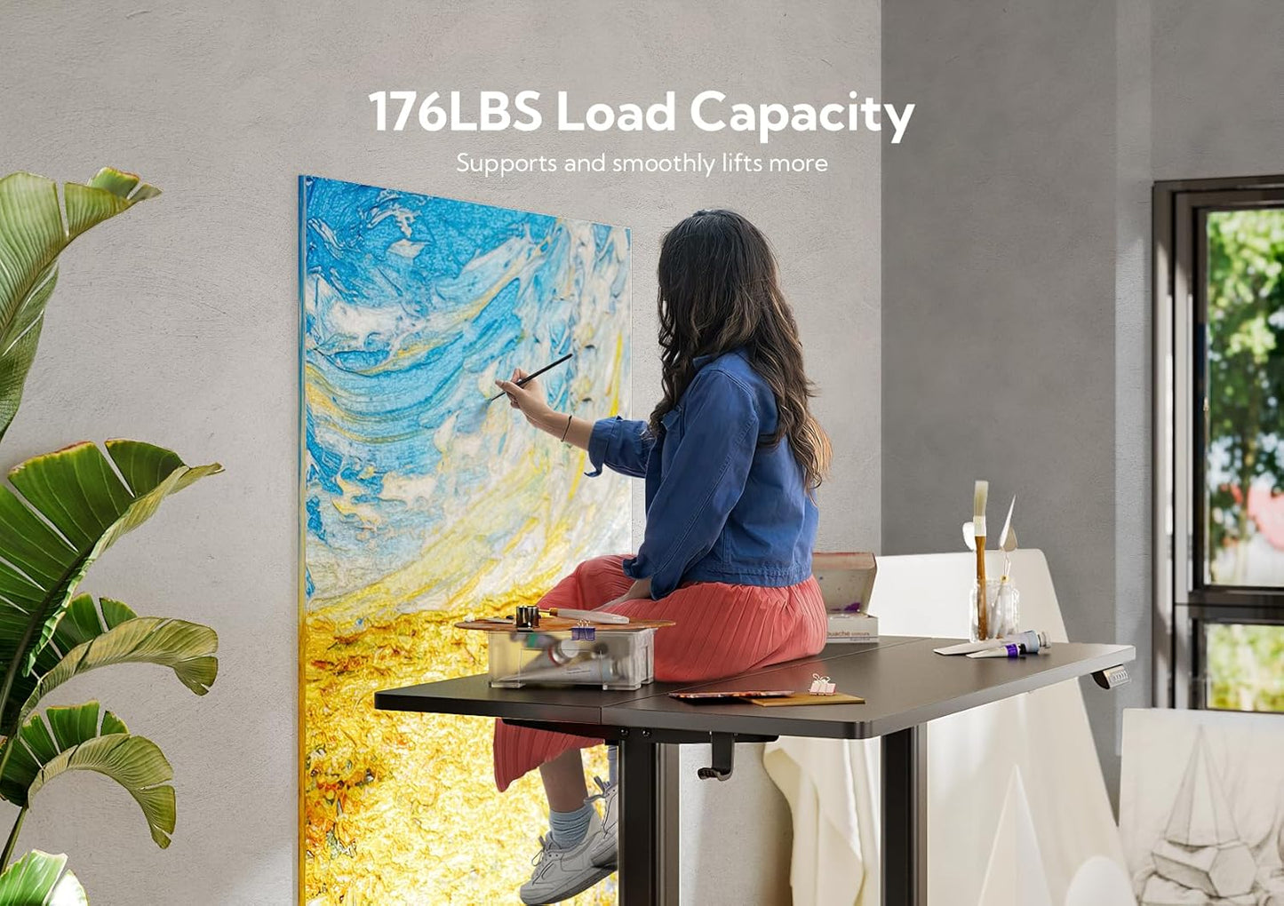 Claiks Electric Standing Desk, Adjustable Height Stand up Desk, 55x24 Inches Sit Stand Home Office Desk with Splice Board, Black Frame/Black Top