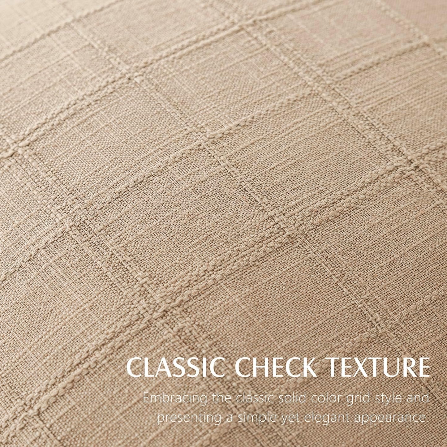 Foindtower Set of 2 Decorative Linen Check Throw Pillow Covers Neutral Farmhouse Vintage Cushion Covers Modern Coastal Boho Home Decor For Sofa Chair Couch Bedroom Living Room Outdoor,24×24 Inch,Camel